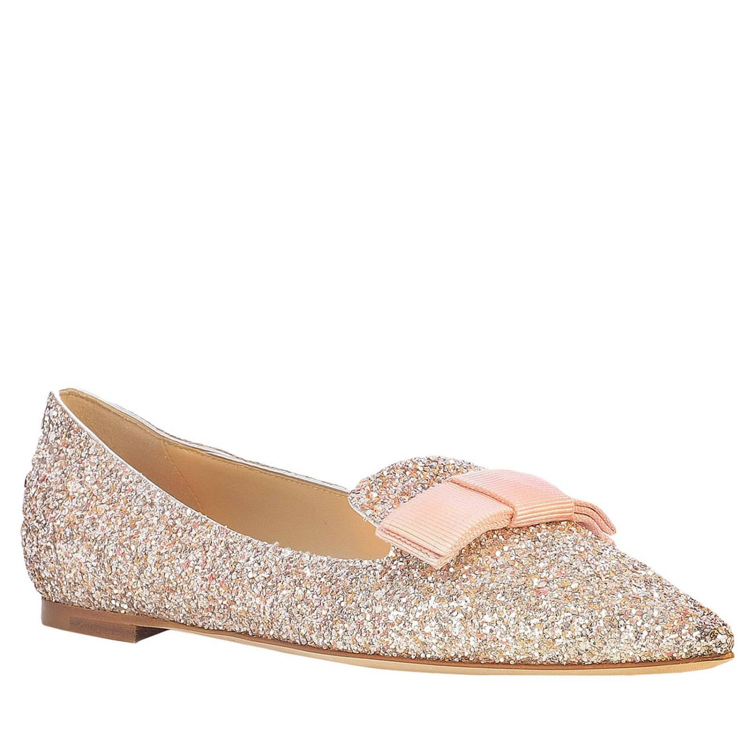 JIMMY CHOO: ballerina gala flat in lurex leather with bow | Ballet ...