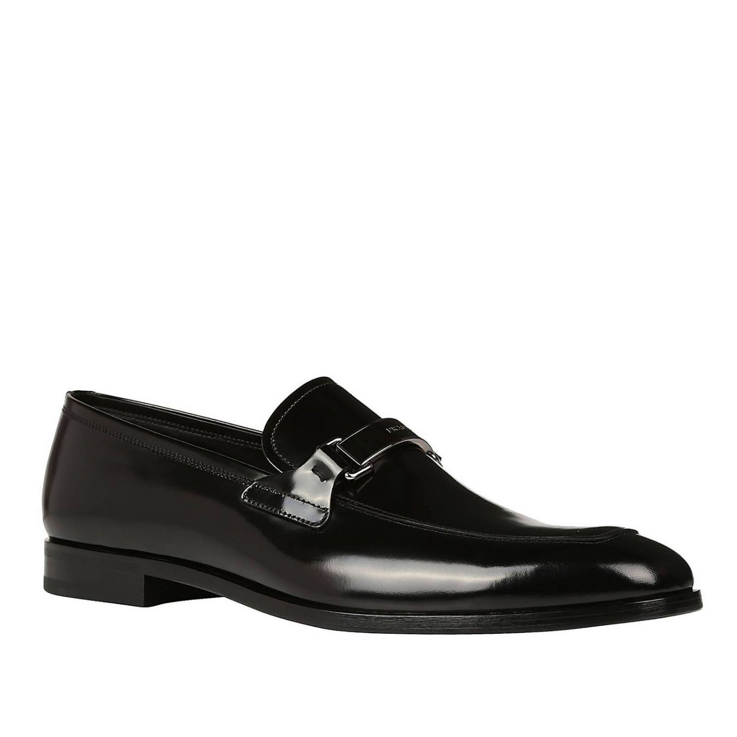 Prada Outlet: Mocassino in vera pelle con placca anteriore logata - Nero | Mocassini  Prada 2DB163 P39 GIGLIO.COM