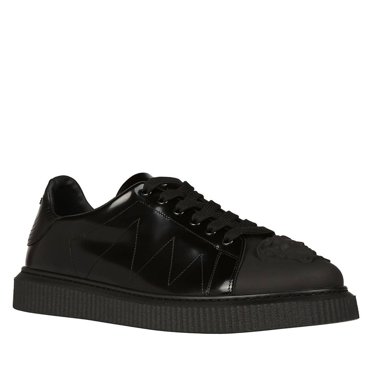 Versace Outlet: Sneakers in vera pelle con suola in gomma e punta by - Nero  | Sneakers Versace DSU6987 DVTN5G GIGLIO.COM