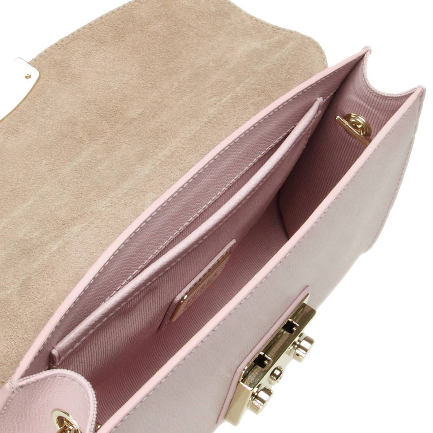 Furla Outlet Metropolis S clutch bag in textured leather with shoulder