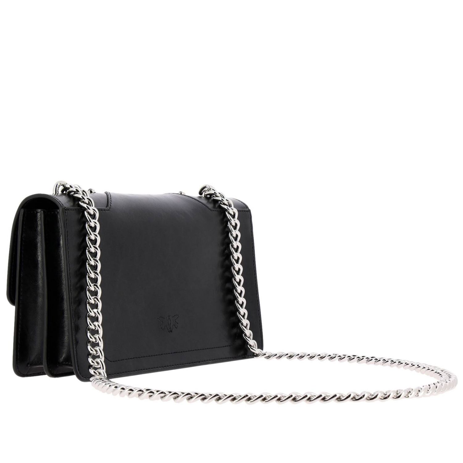 PINKO Love Bag Suede with all over studs and chain shoulder strap Black Crossbody Bags