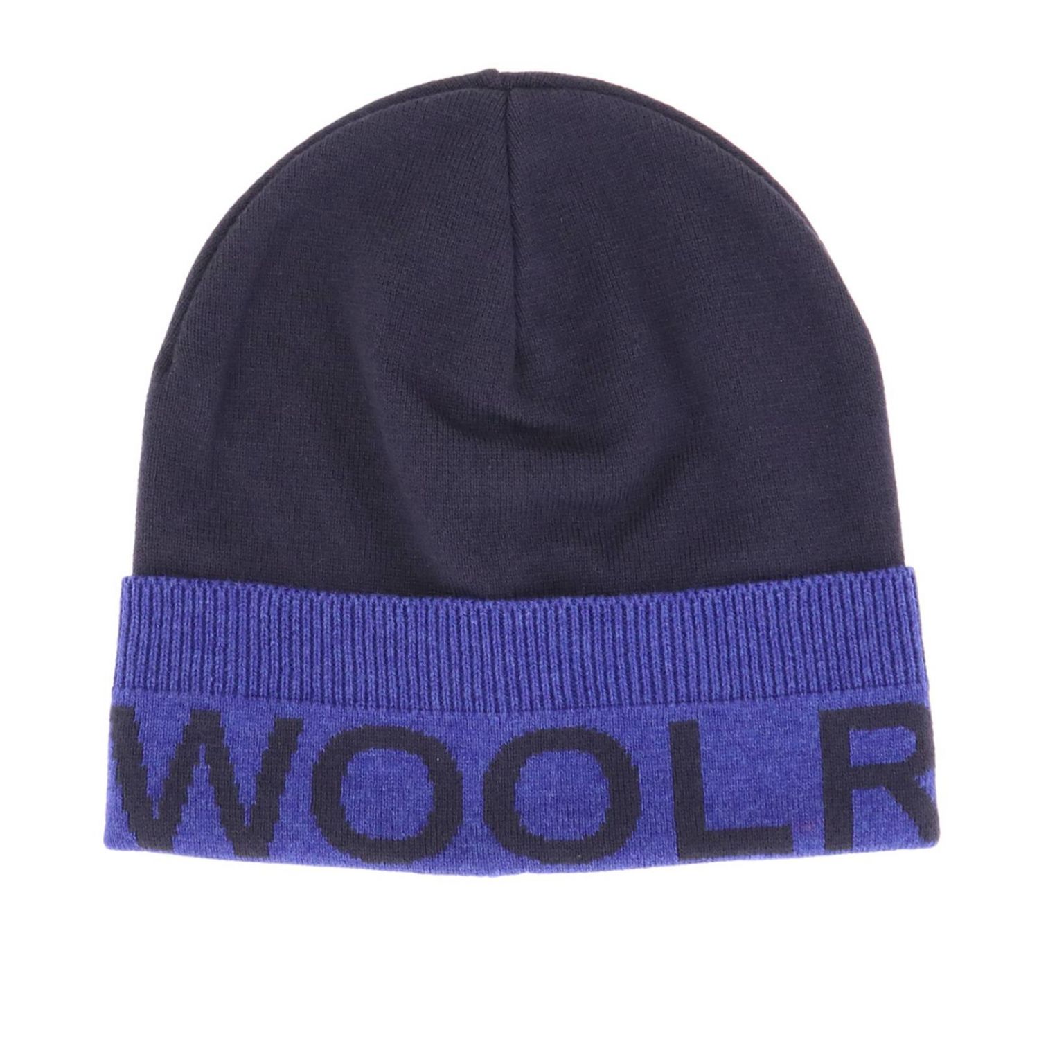 Woolrich Outlet: Cappello a berretto in misto lana e cotone con maxi logo -  Blue | Cappello Woolrich WOACC1579 BC01 GIGLIO.COM