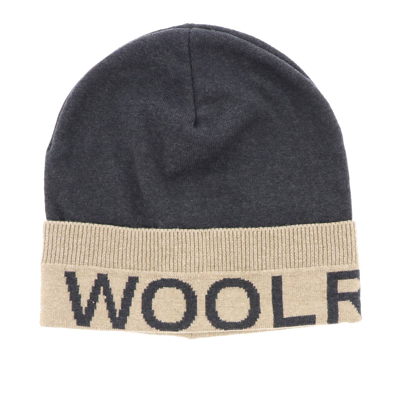 Woolrich Outlet: Cappello a berretto in misto lana e cotone con maxi logo -  Beige | Cappello Woolrich WOACC1579 BC01 GIGLIO.COM