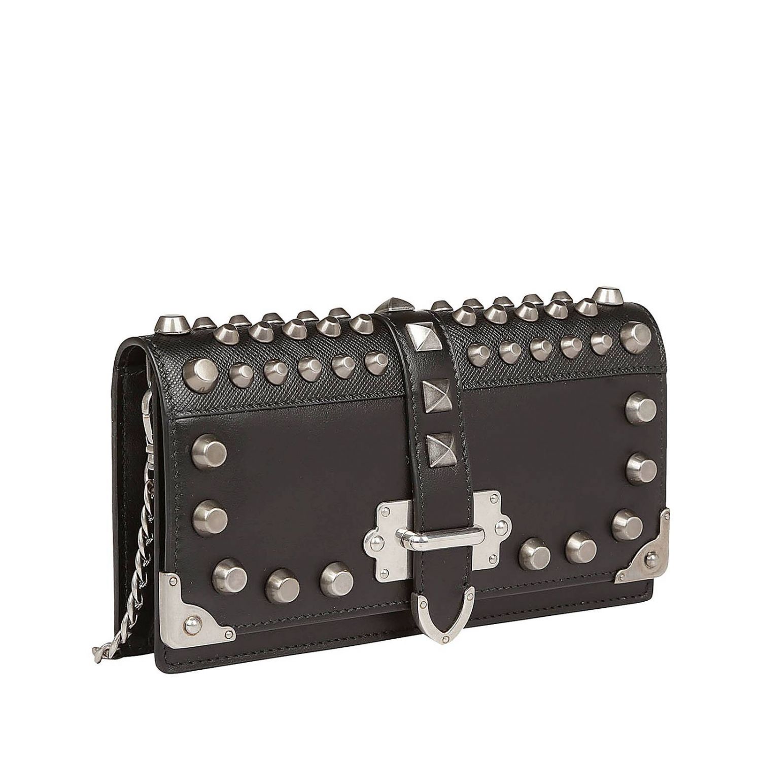 Prada Mini Bandoliera bag in smooth leather with all-over studs and removable shoulder strap ...