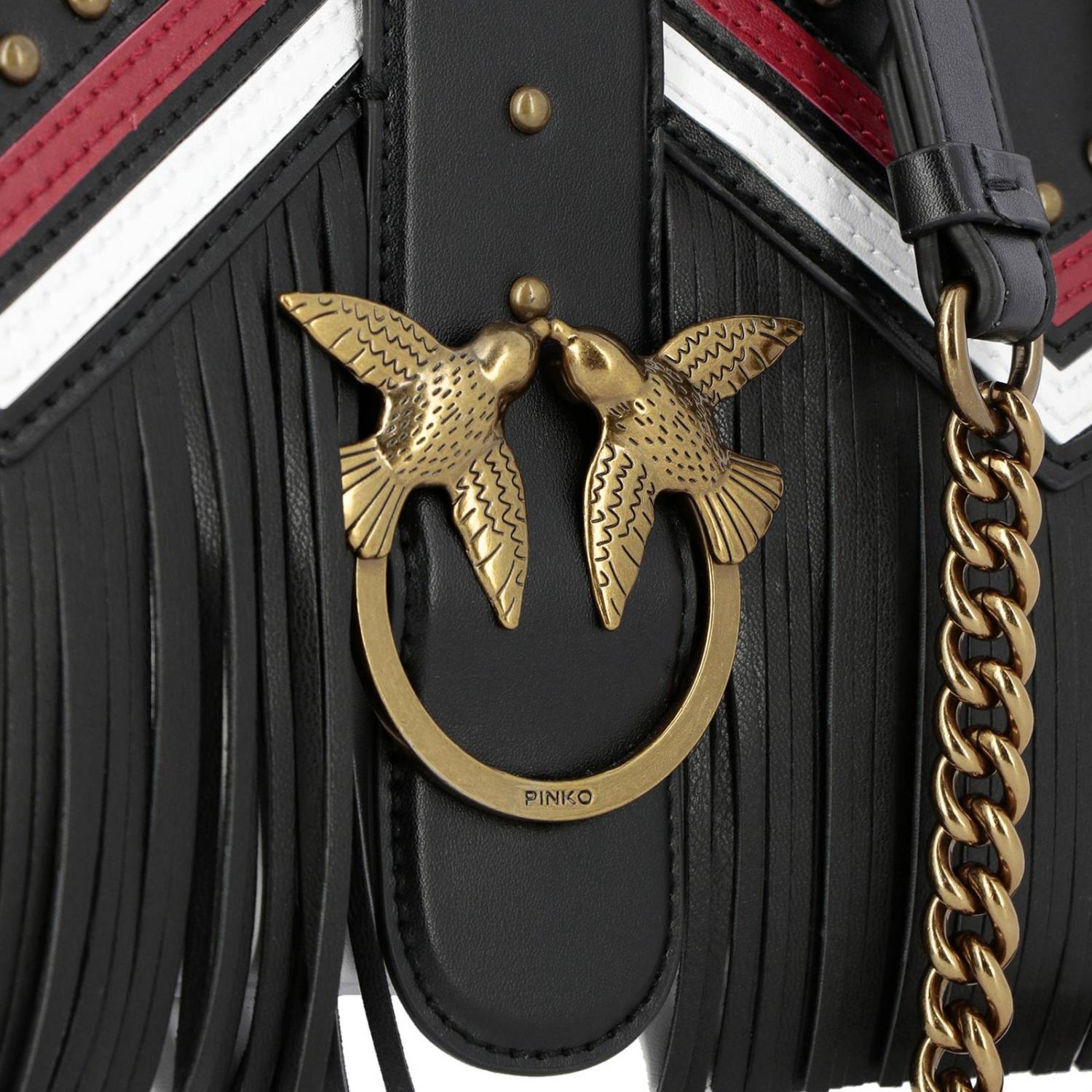PINKO Love bag in leather with chain strap Black Pinko crossbody
