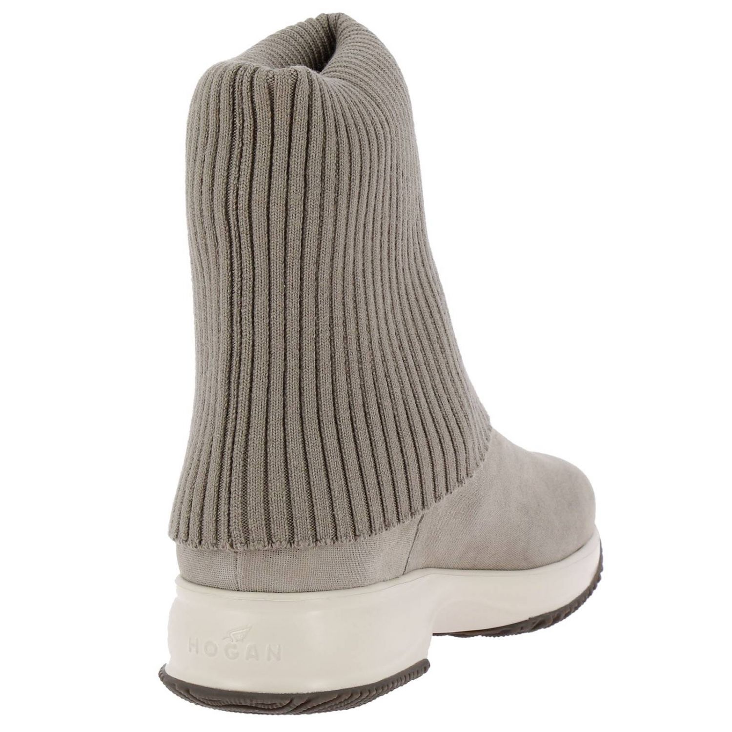 HOGAN: Sneakers Interactive a stivaletto in pelle glitter e lana a coste -  Tortora | Stivaletti Hogan HXW00N09250 FEV GIGLIO.COM