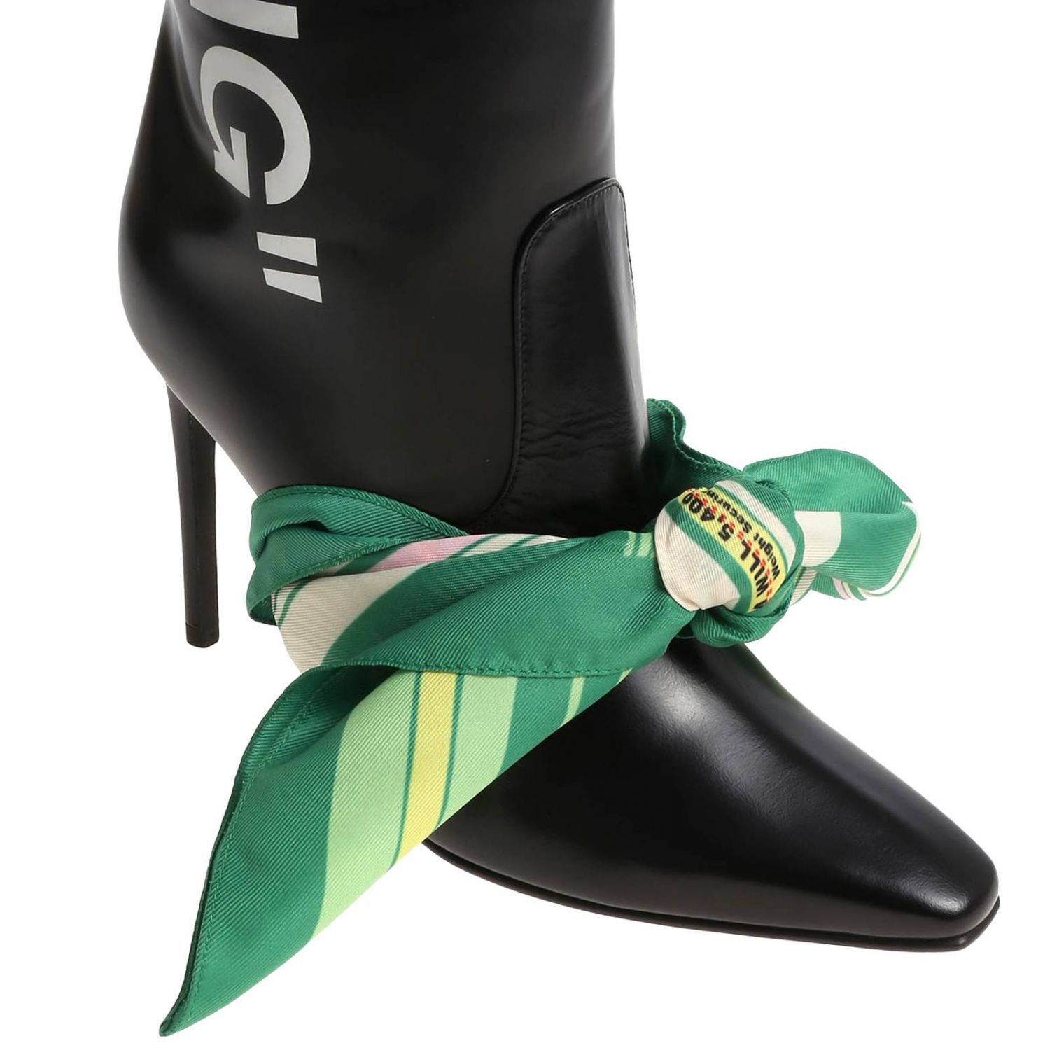 Off-White Outlet: Stivale alto in pelle con maxi stampa For Walking - Nero  | Stivali Off-White OWIA117E18B4 0088 GIGLIO.COM