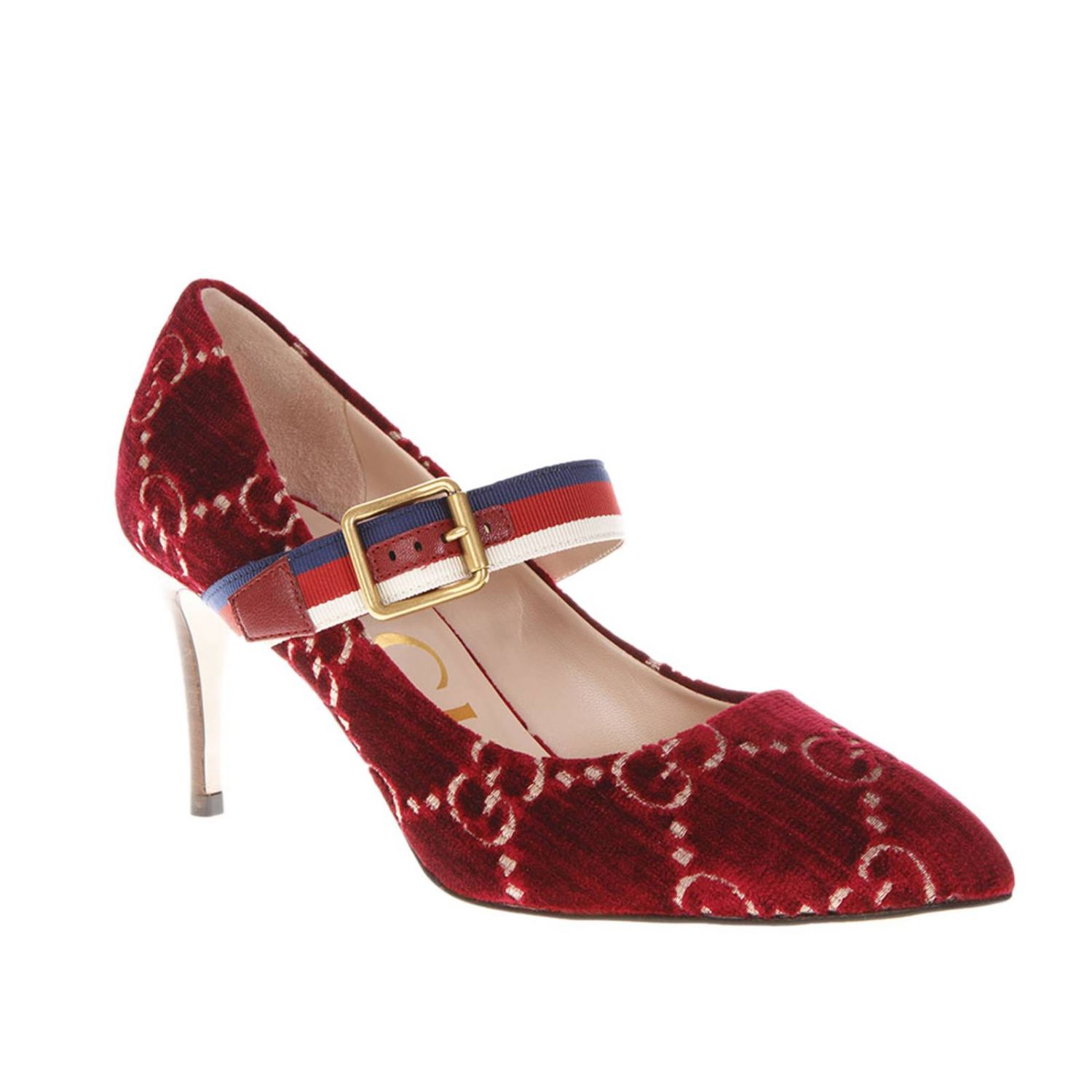gucci red heels with strap