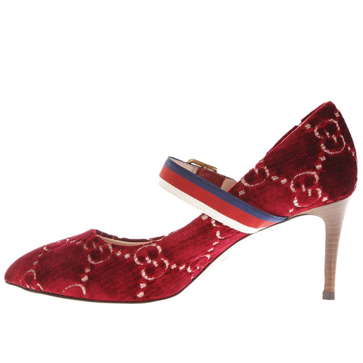 gucci red heels with strap