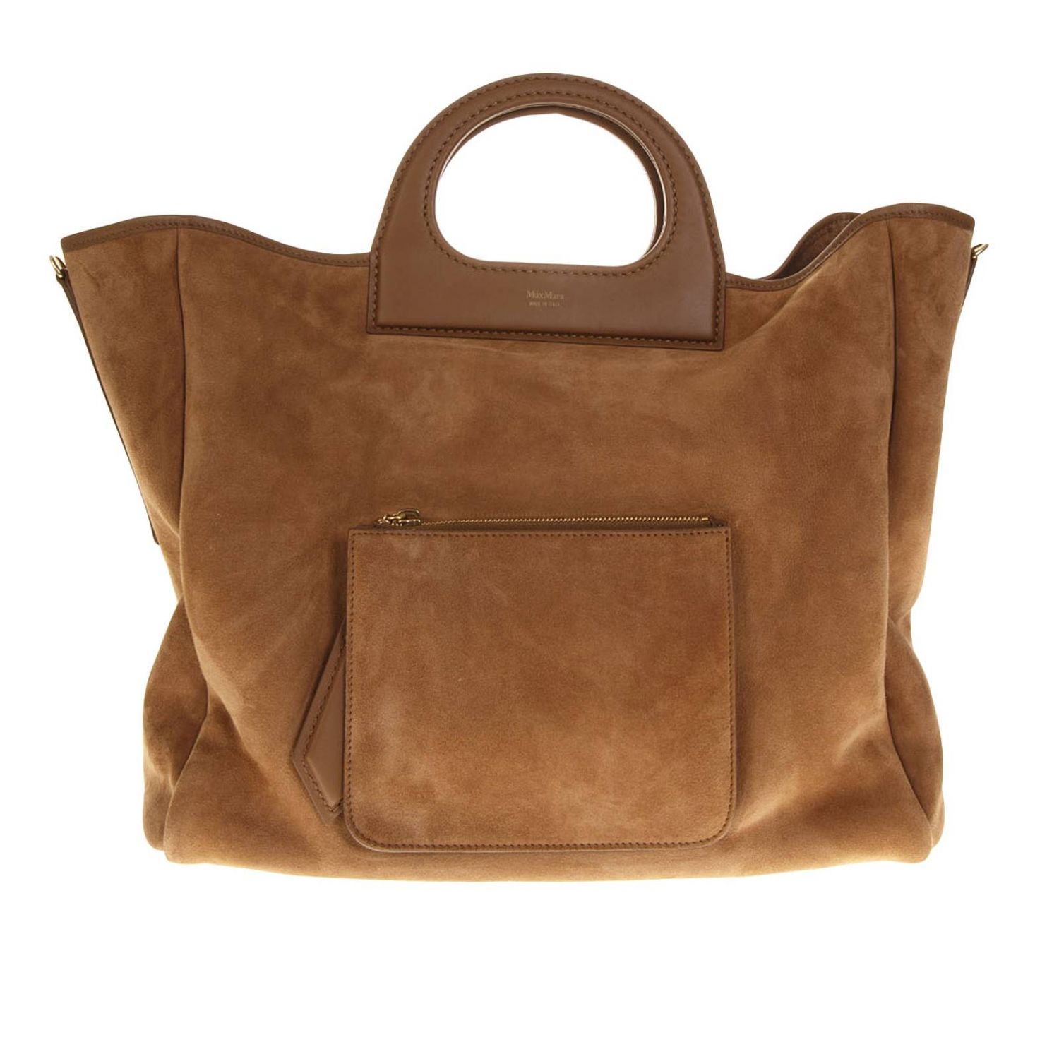 Max Mara Outlet: Borsa Gra13l shopping large in camoscio liscio e pelle -  Cammello | Borsa A Mano Max Mara 45162883600 GIGLIO.COM