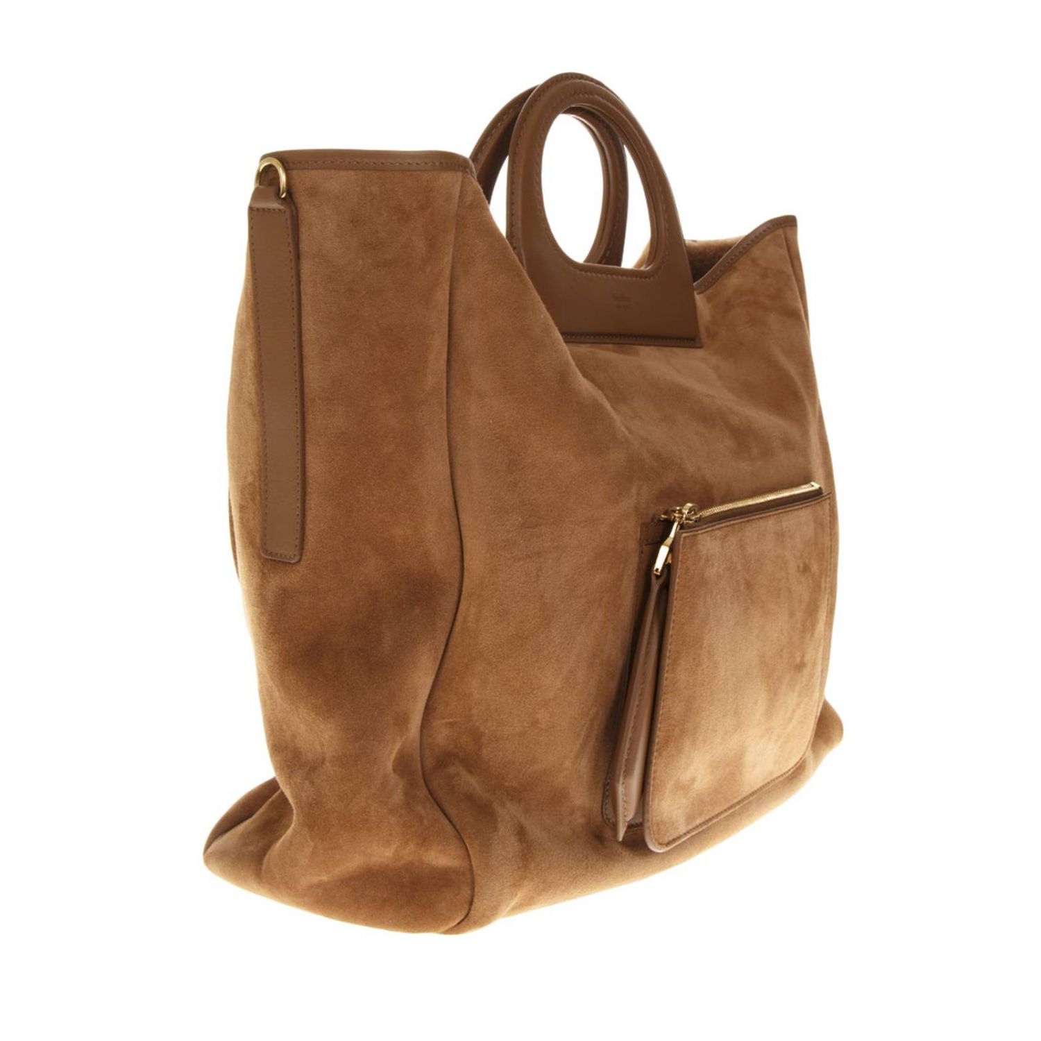 Max Mara Outlet: Borsa Gra13l shopping large in camoscio liscio e pelle -  Cammello | Borsa A Mano Max Mara 45162883600 GIGLIO.COM
