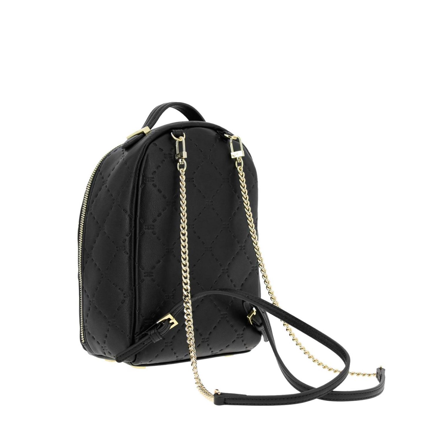 ELISABETTA FRANCHI: Zaino mini con motivo trapuntato e maxi logo - Nero |  Borsa Elisabetta Franchi EFBO15 0080 GIGLIO.COM