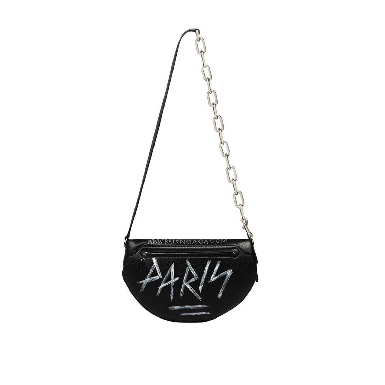 BALENCIAGA: Borsa a tracolla in pelle con stampe di graffiti by all over -  Nero | Borse A Tracolla Balenciaga 518163 0RF1U GIGLIO.COM