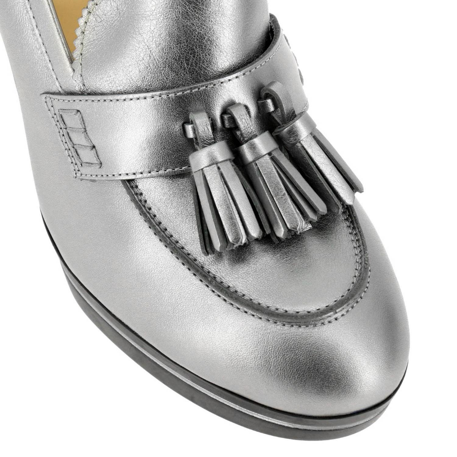 Hogan Outlet: Mocassino alto in vera pelle laminata con frange e maxi tacco  geometrico con plateau - Argento | Scarpe Con Tacco Hogan HXW3910AS30 SV0  GIGLIO.COM