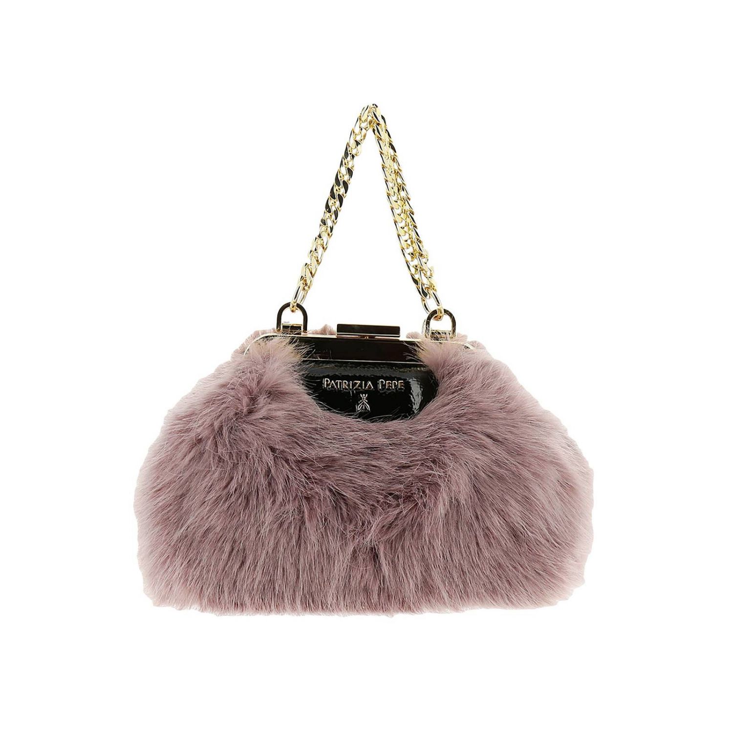Patrizia Pepe Outlet: Borsa mini in pelliccia sintetica con logo metallico  - Rosa | Borsa A Mano Patrizia Pepe 2V8142 A1RM GIGLIO.COM