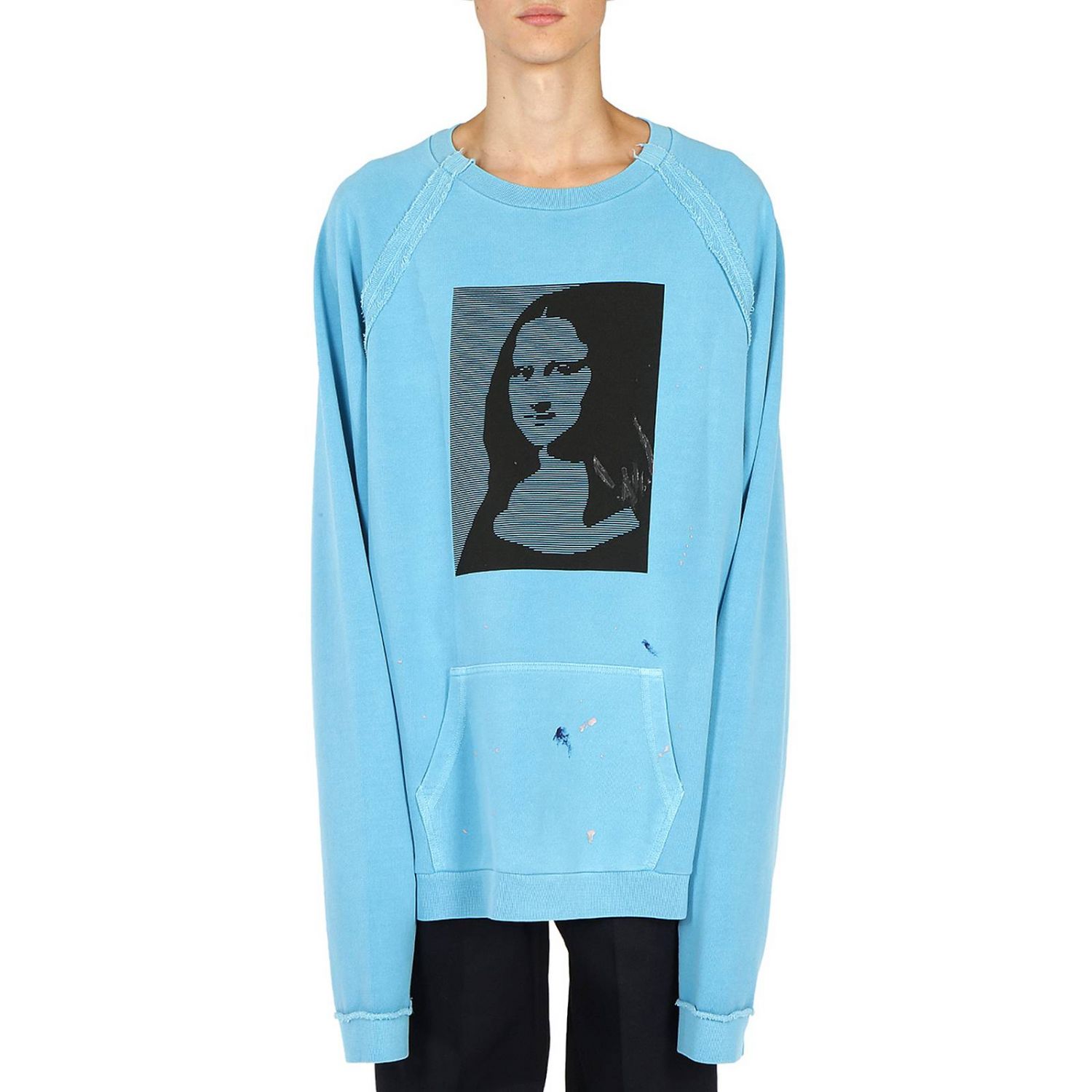 Maison Margiela Outlet: Felpa a girocollo over con maxi stampa Gioconda by  - Blue | Felpa Maison Margiela S30GU0074S25306 GIGLIO.COM