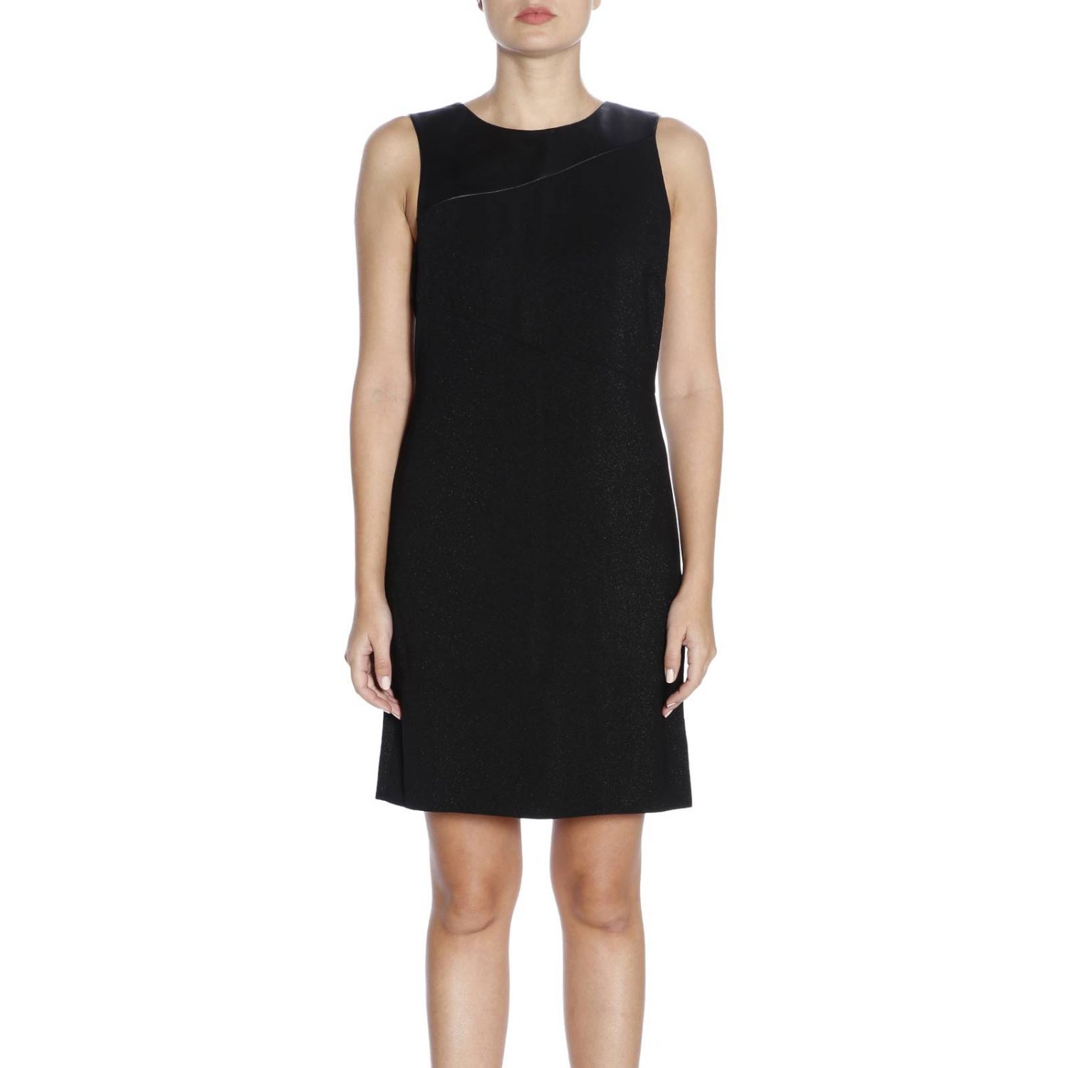 Armani Exchange Outlet: Abito a tubino bimateriale senza maniche - Nero |  Abito Armani Exchange 6ZYA09 YNFMZ GIGLIO.COM