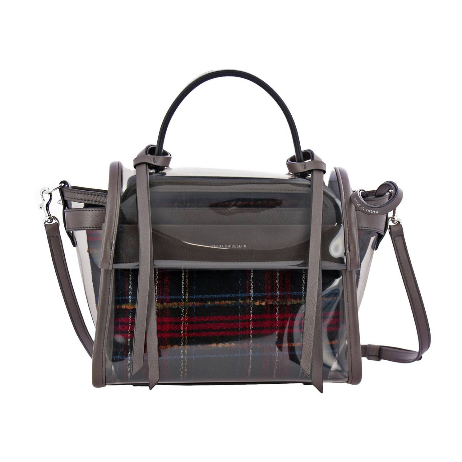 Elena Ghisellini Outlet: Borsa in pvc trasparente con bordi in pelle e  interni tartan amovibili - Nero | Borsa A Mano Elena Ghisellini B0934  GIGLIO.COM