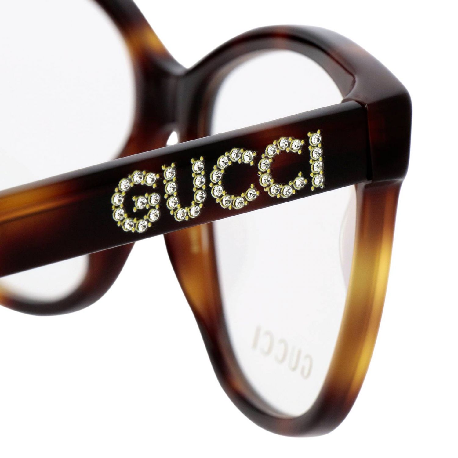 GUCCI: Occhiali da vista GG0421O in acetato a fantasia con logo di strass -  Bianco | Occhiali Gucci GG0421O GIGLIO.COM