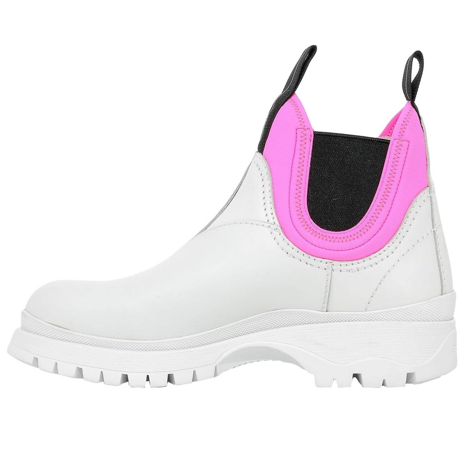 prada boots white and pink