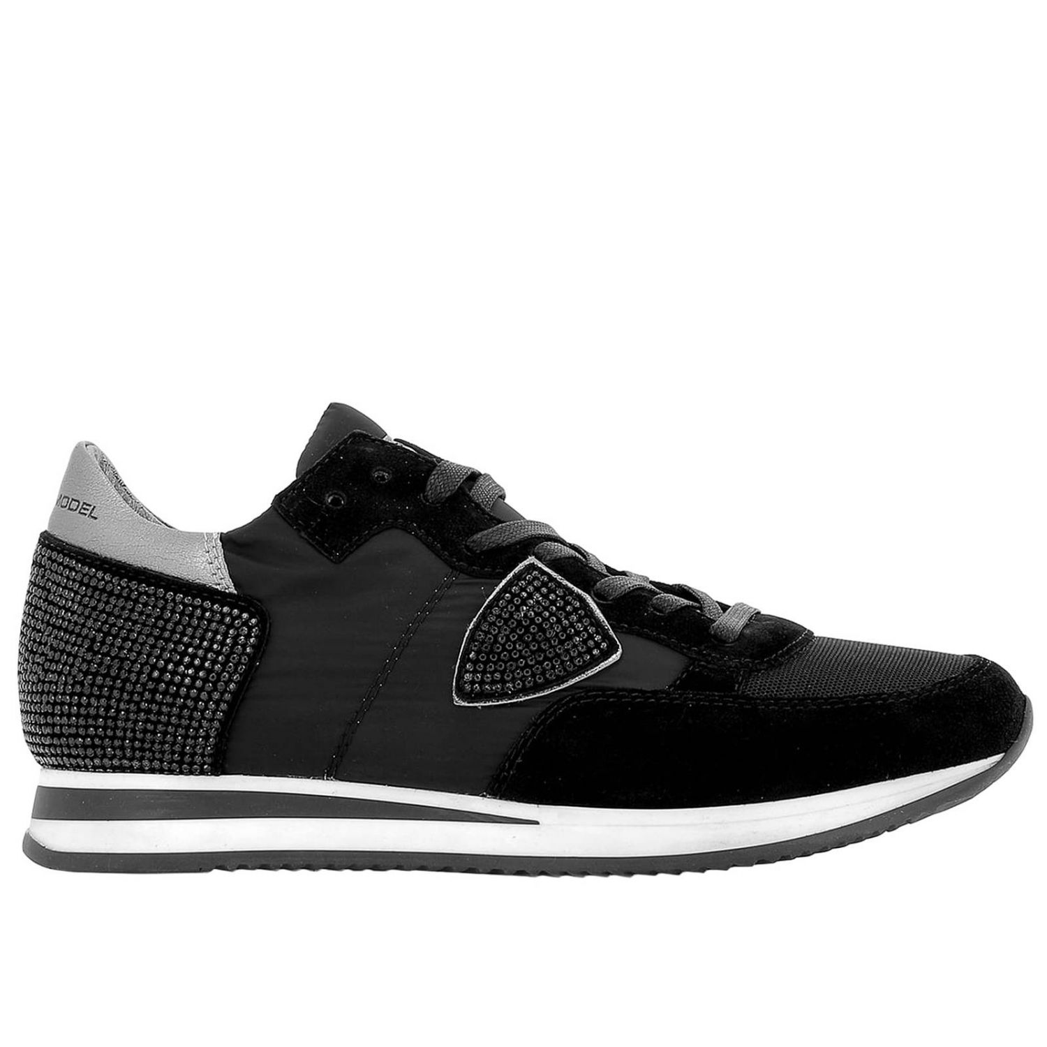 PHILIPPE MODEL: Sneakers stringata in camoscio nylon e pelle con suola in  gomma e micro strass - Nero | Sneakers Philippe Model TRLD SD13 GIGLIO.COM