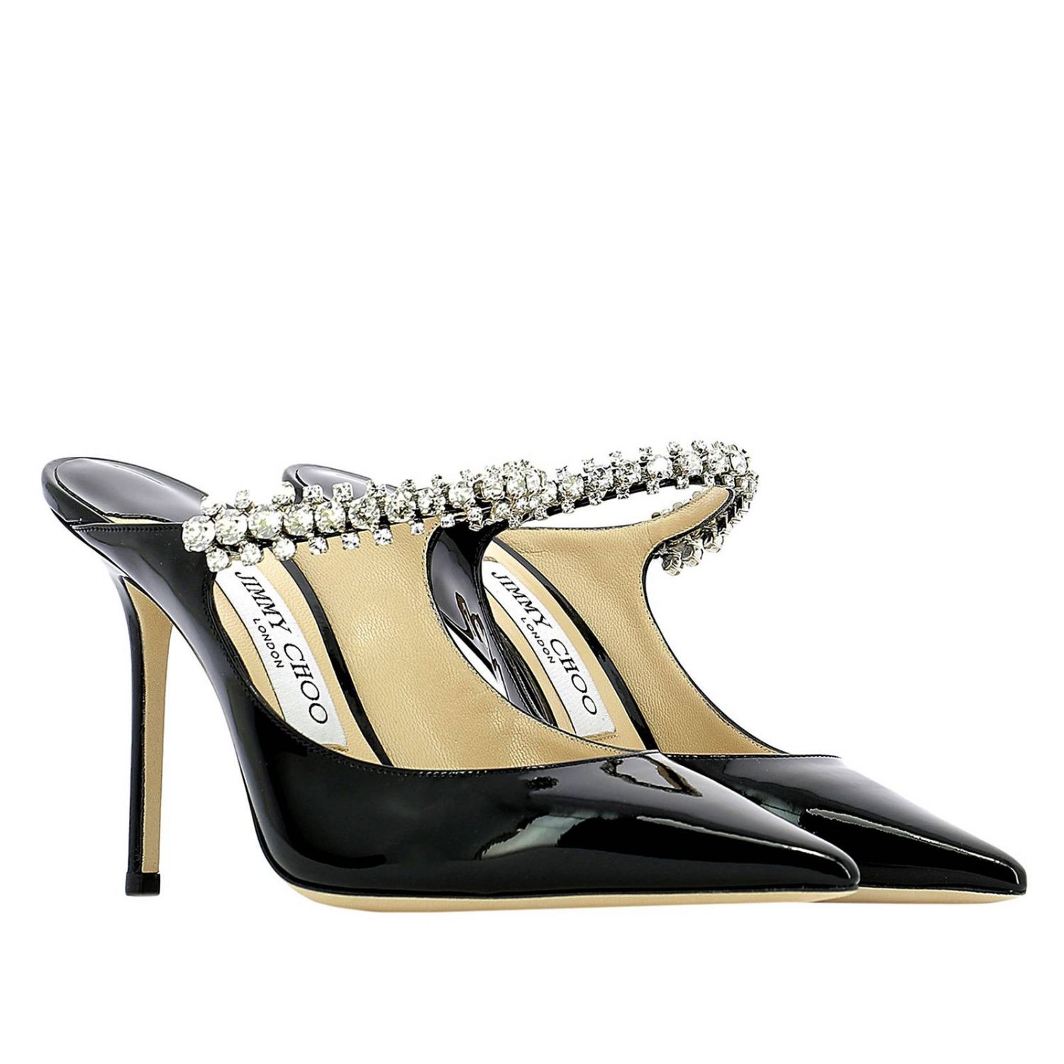 High heel shoes Jimmy Choo: Bing pointed toe décolleté in patent leather with jeweled crystal buckle black 2
