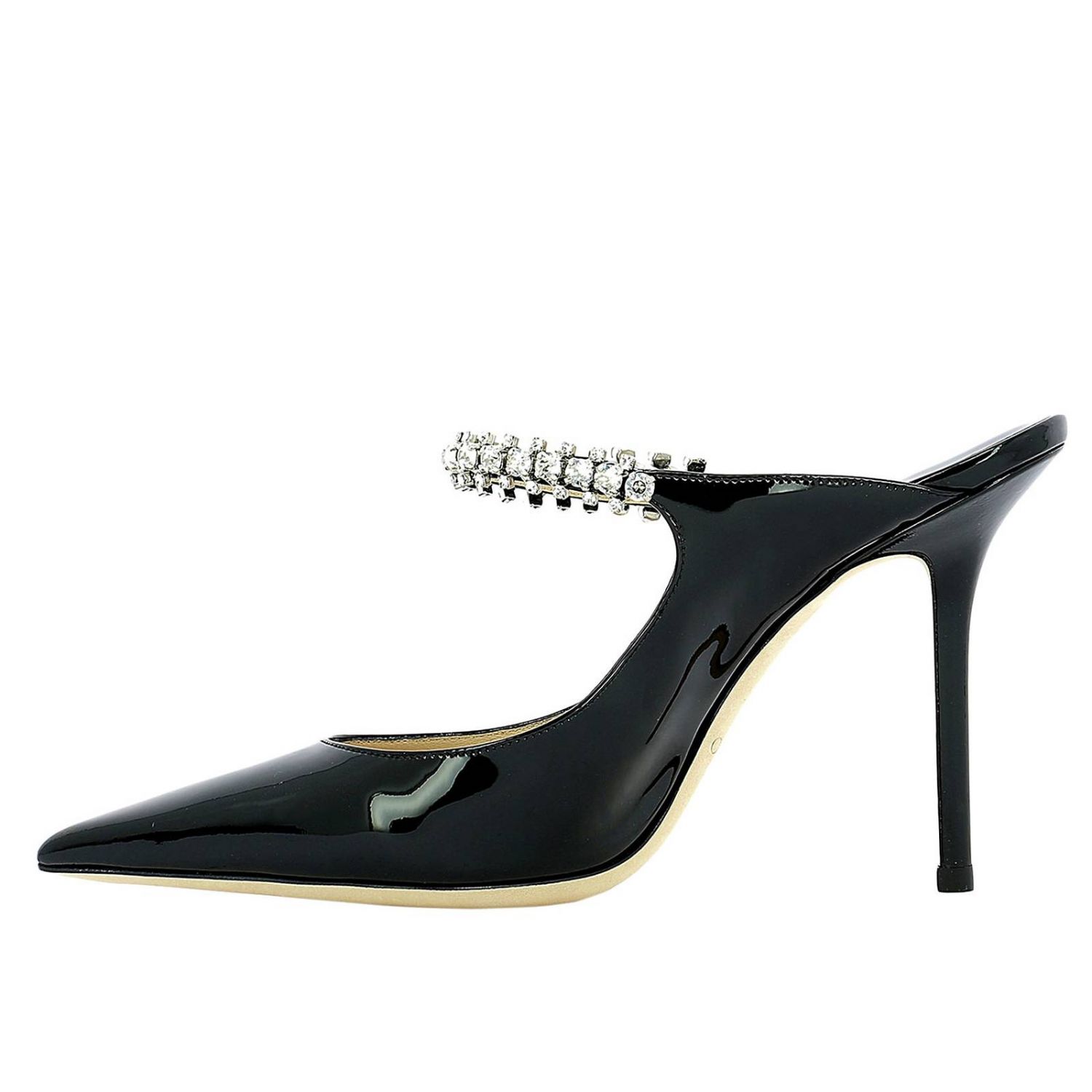 High heel shoes Jimmy Choo: Bing pointed toe décolleté in patent leather with jeweled crystal buckle black 4