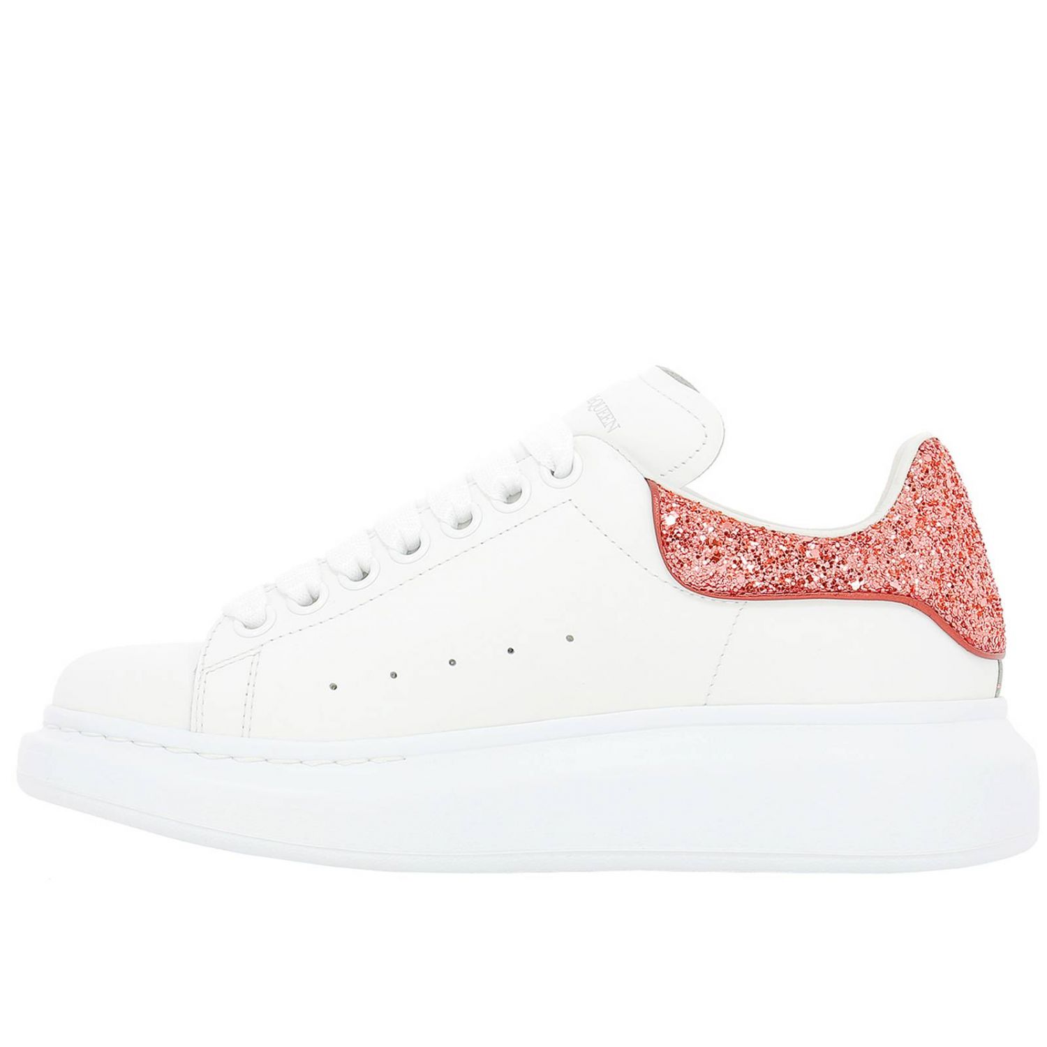 Sneakers Runner stringata in pelle liscia con tallone glitter e suola