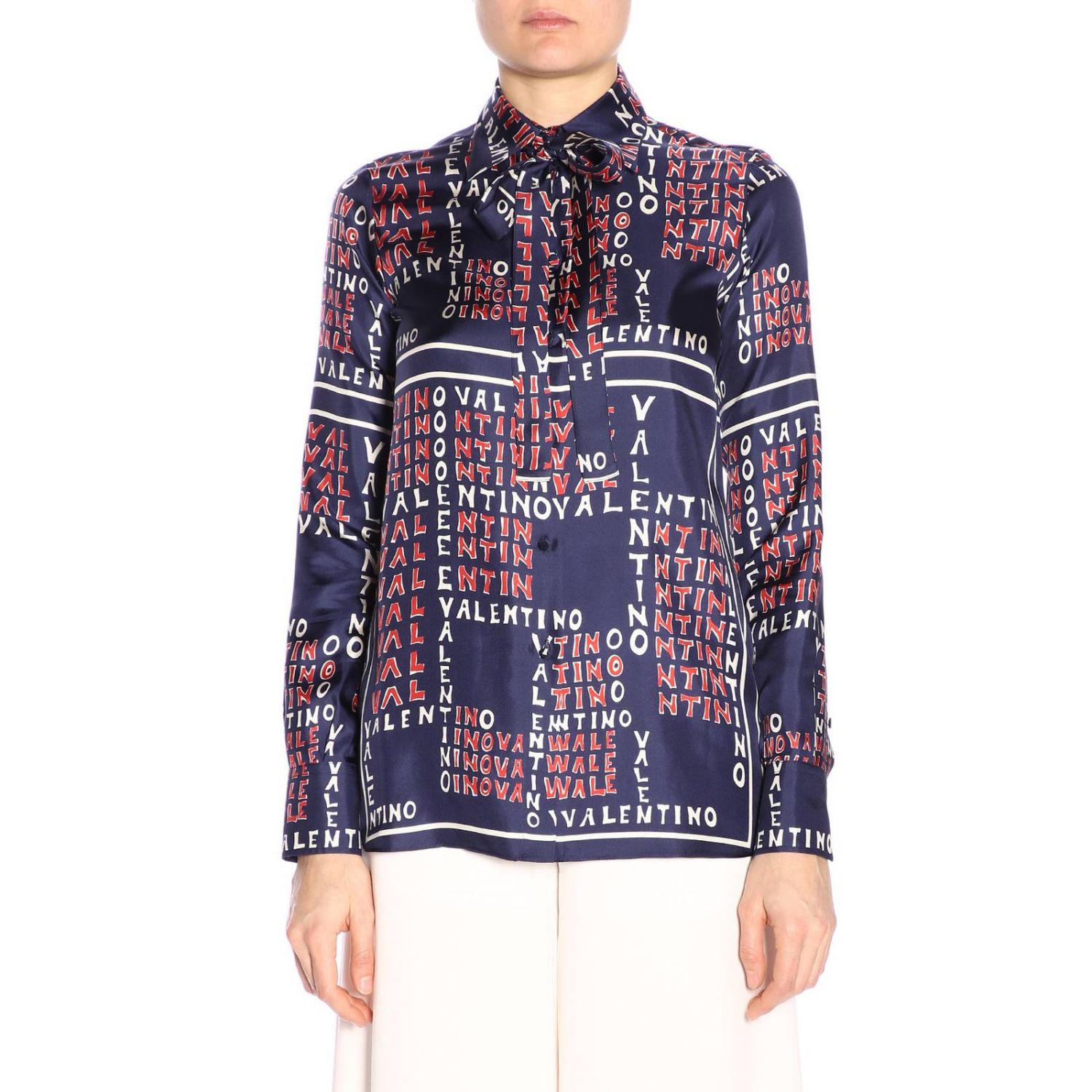 Outlet de Valentino Camisa para mujer, Azul Oscuro Camisa Valentino RB3AB12M 4ER en línea en