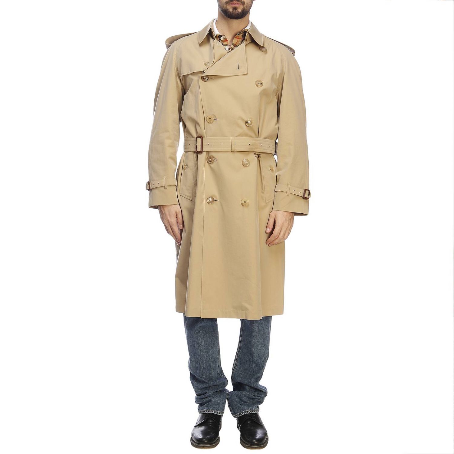 BURBERRY: trench coat for man - Honey | Burberry trench coat 4073478 ...