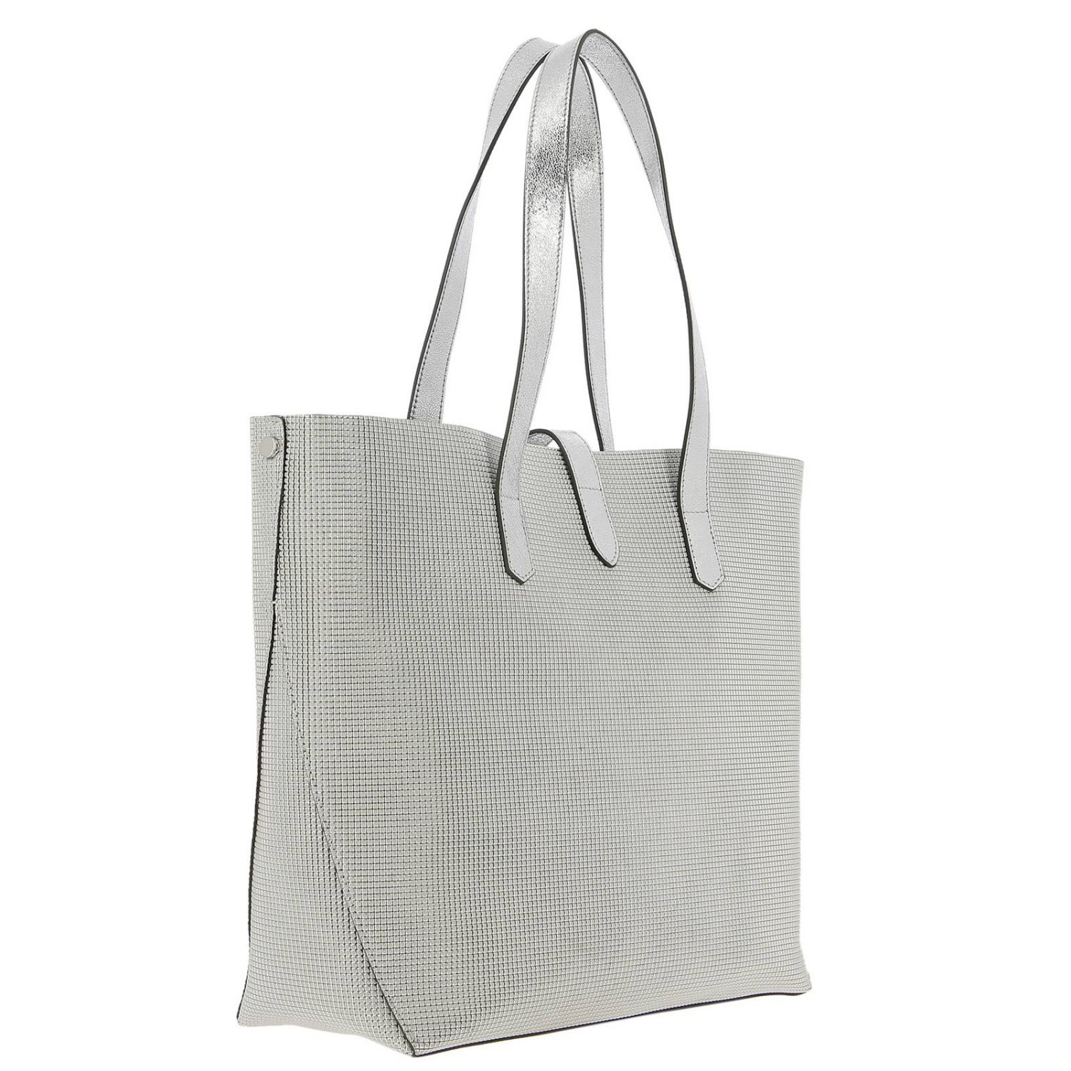 HOGAN: Borsa Restyling shopping large in pelle a micro diamanti con  chiusura a girello laminata - Argento | Borsa Mini Hogan KBW010A1400 KMK  GIGLIO.COM