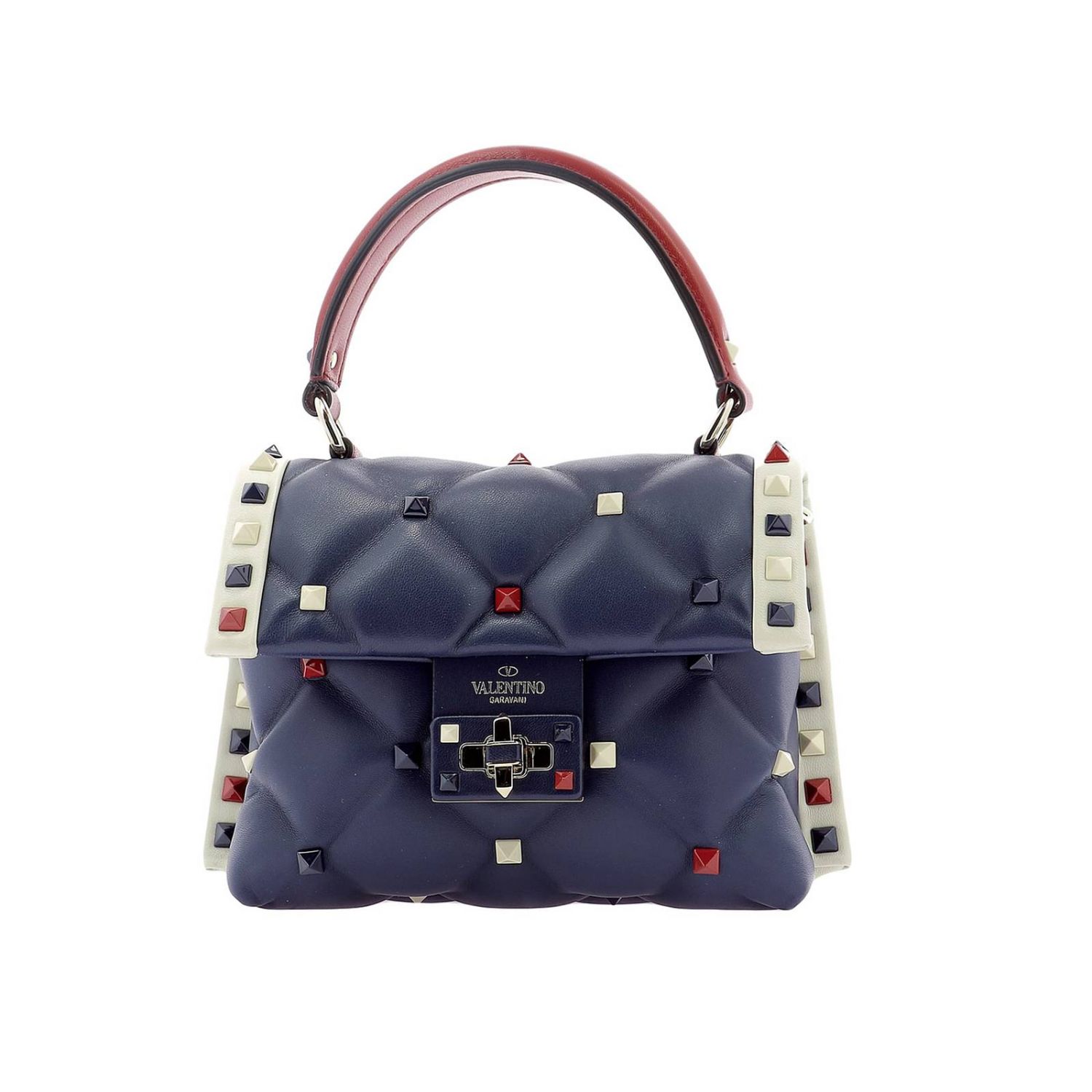 Valentino Garavani Outlet: Borsa Candystud in nappa color block trapuntata  con manico e tracolla - Blue | Borsa Mini Valentino Garavani RW2B0D01 SFJ  GIGLIO.COM