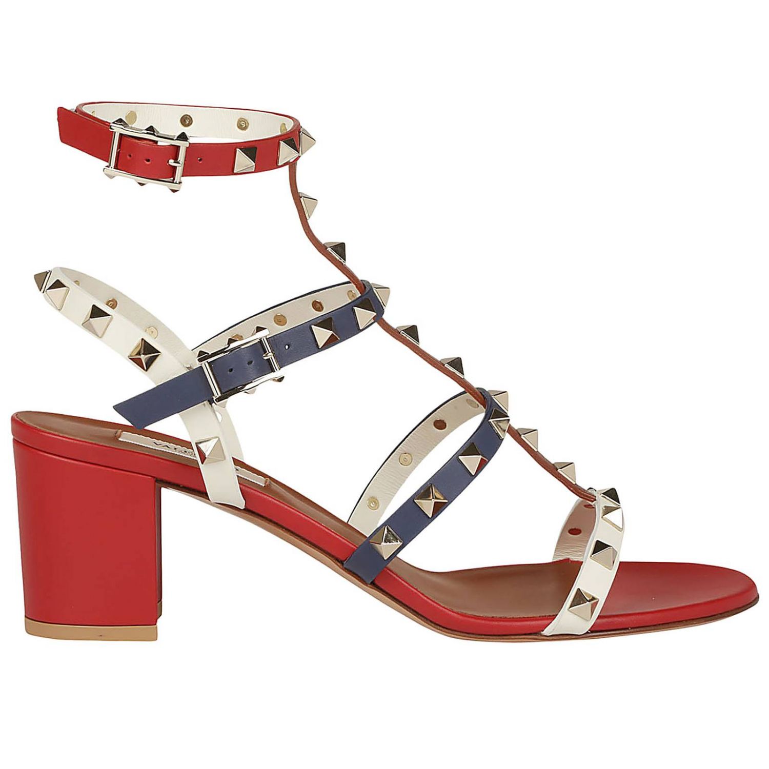 Valentino Garavani Outlet: Sandalo Rockstud in vera pelle multicolor con tacco  largo - Rosso | Sandali Con Tacco Valentino Garavani RW2S0837 VBK GIGLIO.COM