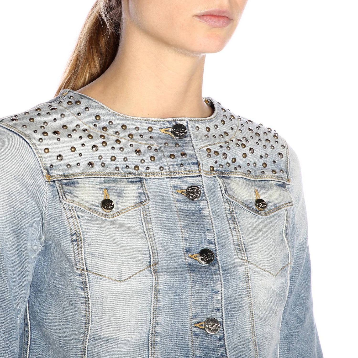 Kaos Outlet: Giubbotto di jeans effetto used con maxi borchie - Denim |  Giacca Kaos LP6DC008 GIGLIO.COM