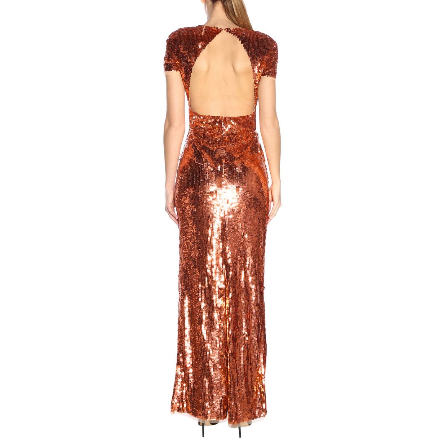 Elisabetta Franchi Outlet: Abito lungo in tessuto di paillettes - Peonia |  Abito Elisabetta Franchi AR14M 92E2 GIGLIO.COM