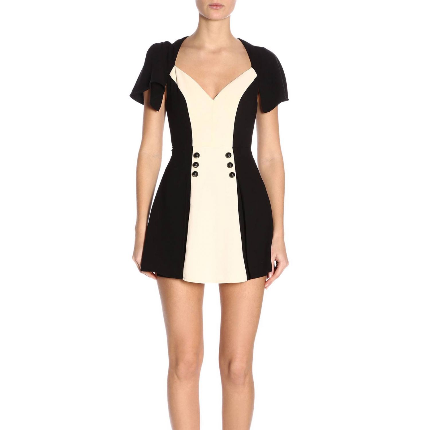 Elisabetta Franchi Outlet: Abito corto a doppiopetto in tessuto bicolor -  Nero | Abito Elisabetta Franchi AB677 91E2 GIGLIO.COM