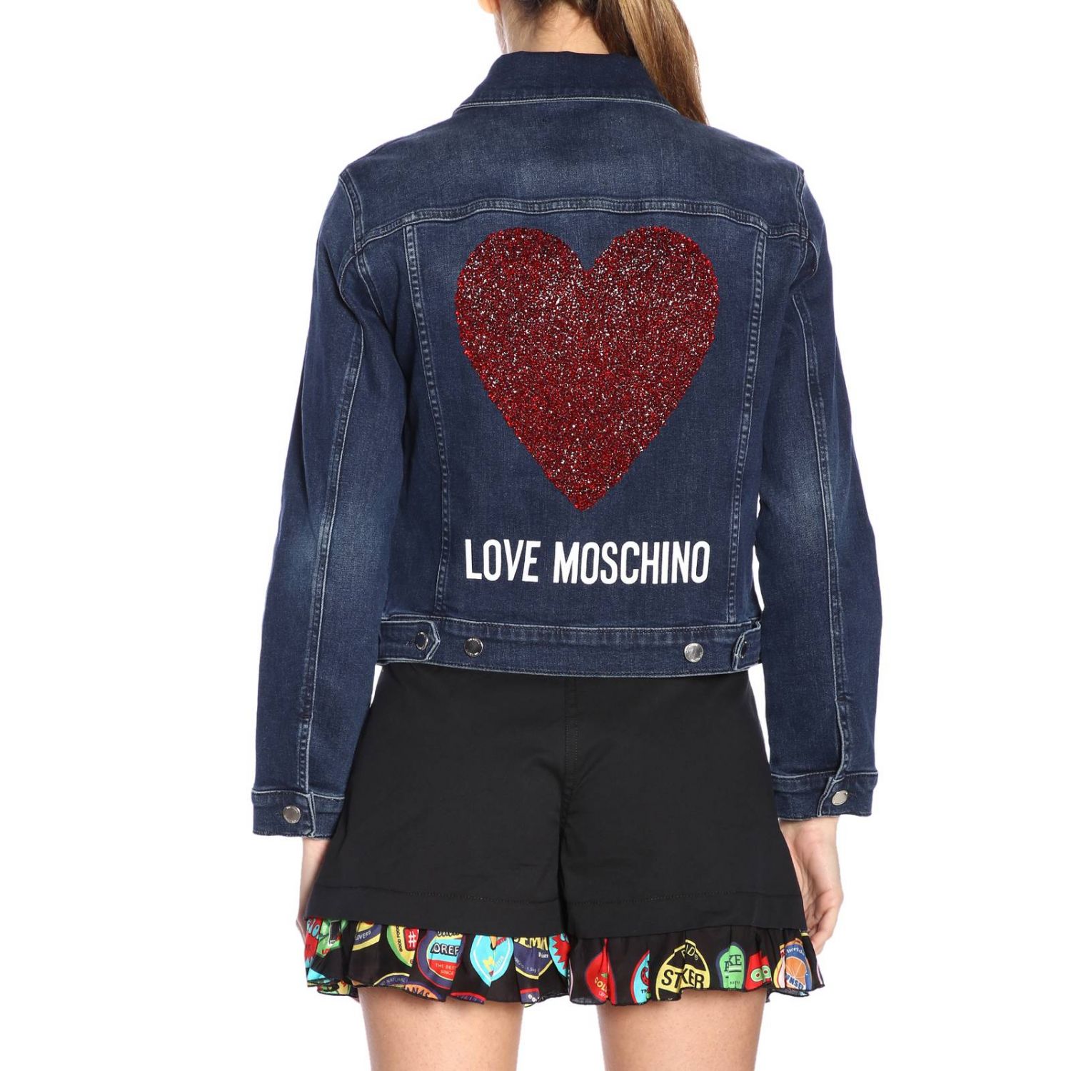 Love Moschino Outlet: Giacca di jeans Moschino Love in denim used con maxi  cuore - Denim | Giacca Love Moschino 60903 S2993 GIGLIO.COM