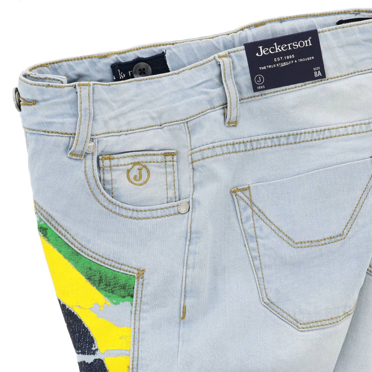 Jeckerson Outlet: Jeans J936 a 5 tasche in denim con toppe colorate - Denim  | Jeans Jeckerson J936 GIGLIO.COM