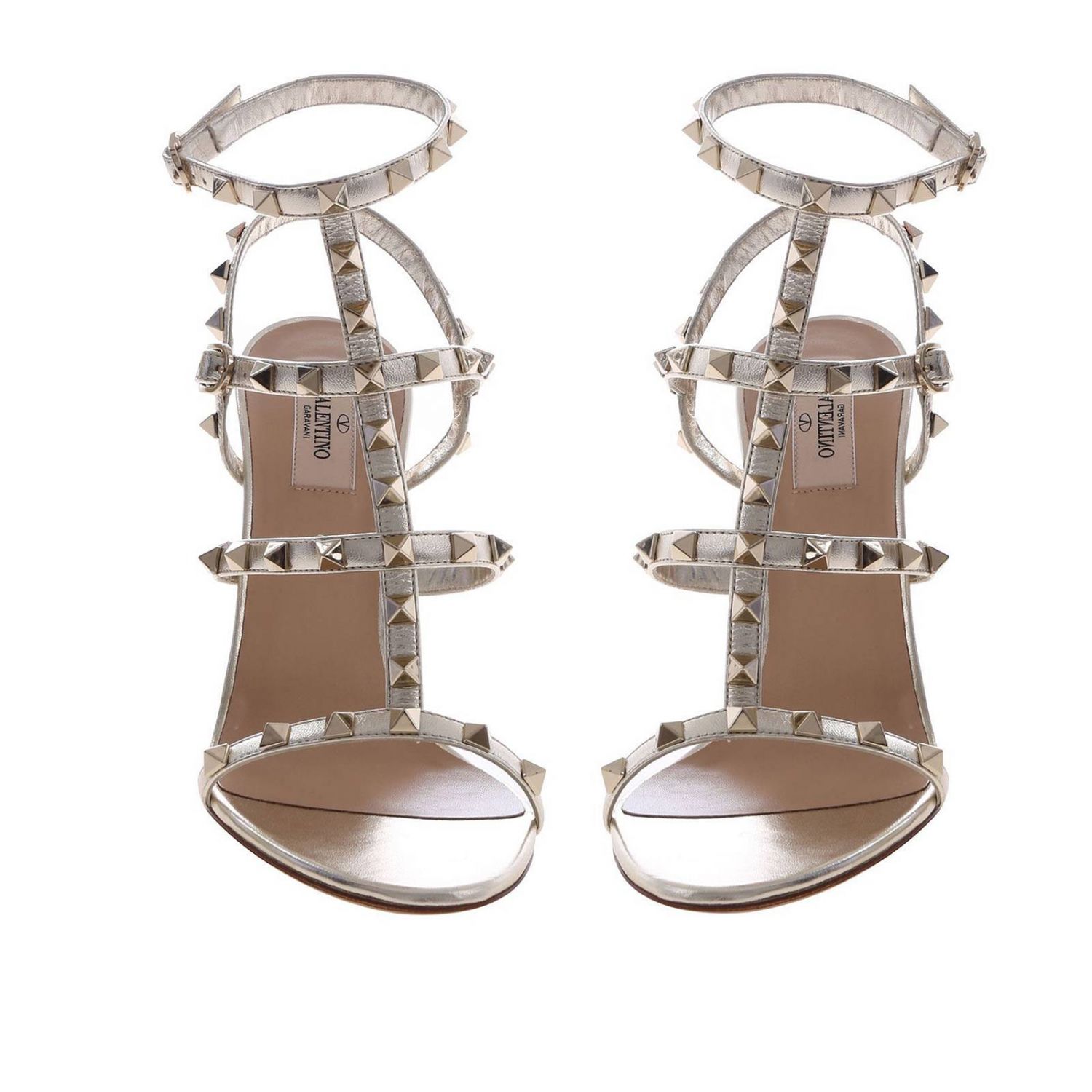 VALENTINO GARAVANI: Sandalias Valentino Rockstud ankle strap de cuero  laminado con tachuelas metálicas - Platino | Sandalias De Tacón Valentino  Garavani RW2S0A27 NBR GIGLIO.COM
