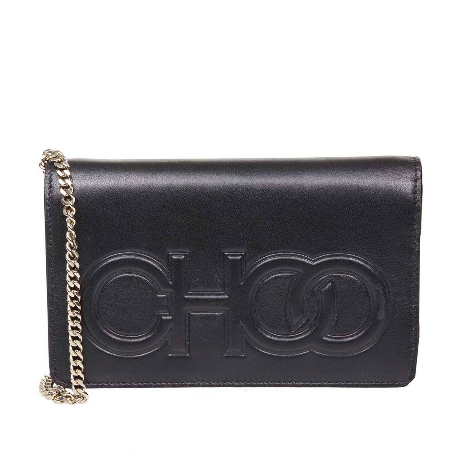Jimmy Choo Outlet Leather shoulder bag with embossed maxi logo