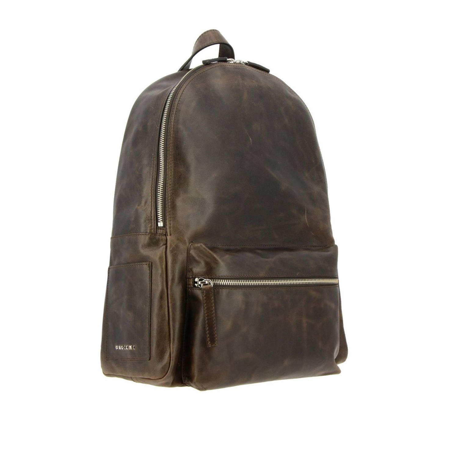 Orciani Outlet: Zaino large in vera pelle effetto vintage full zip - Moro | Zaino  Orciani P00635 TIK GIGLIO.COM