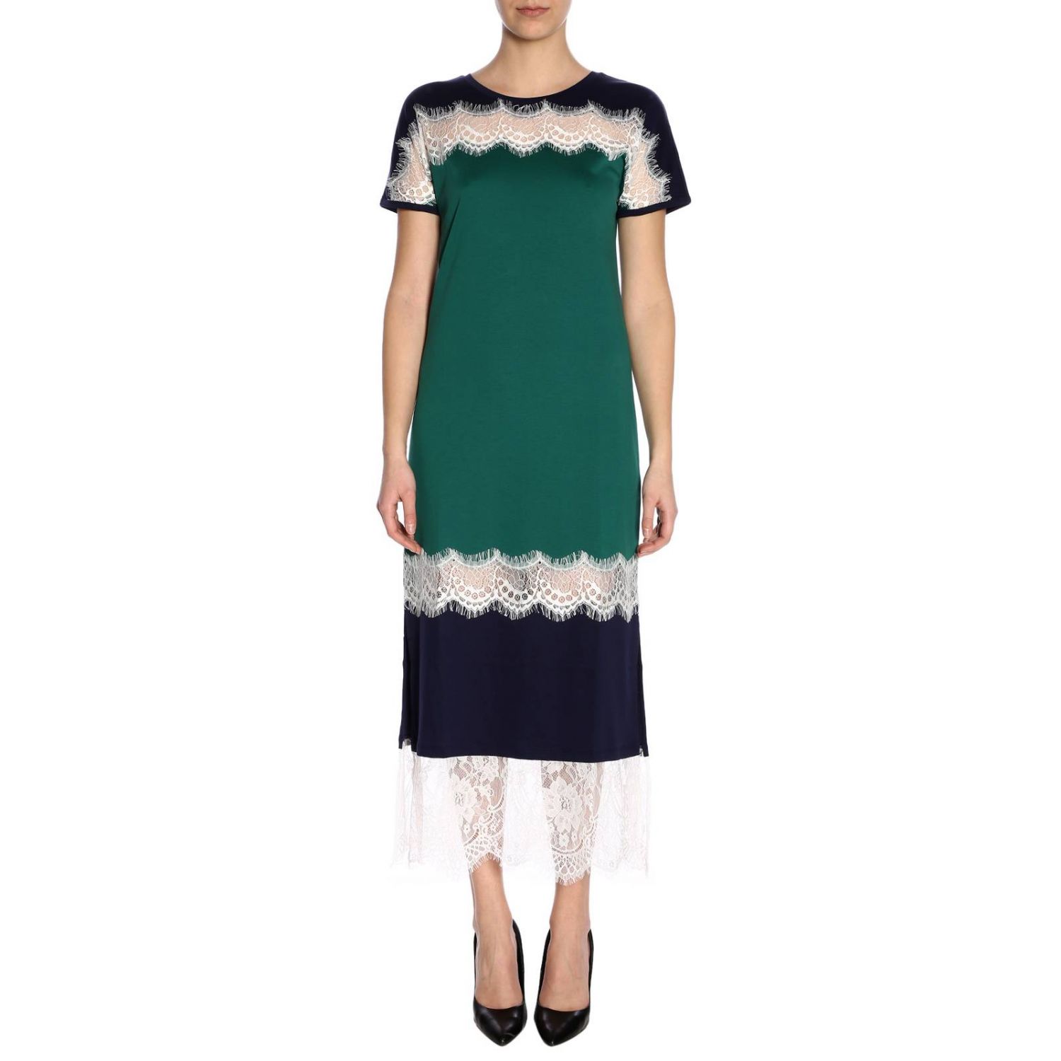 Twinset Outlet: Abito Twin-set lungo con bande in pizzo - Verde | Abito  Twinset 191TP2271 GIGLIO.COM