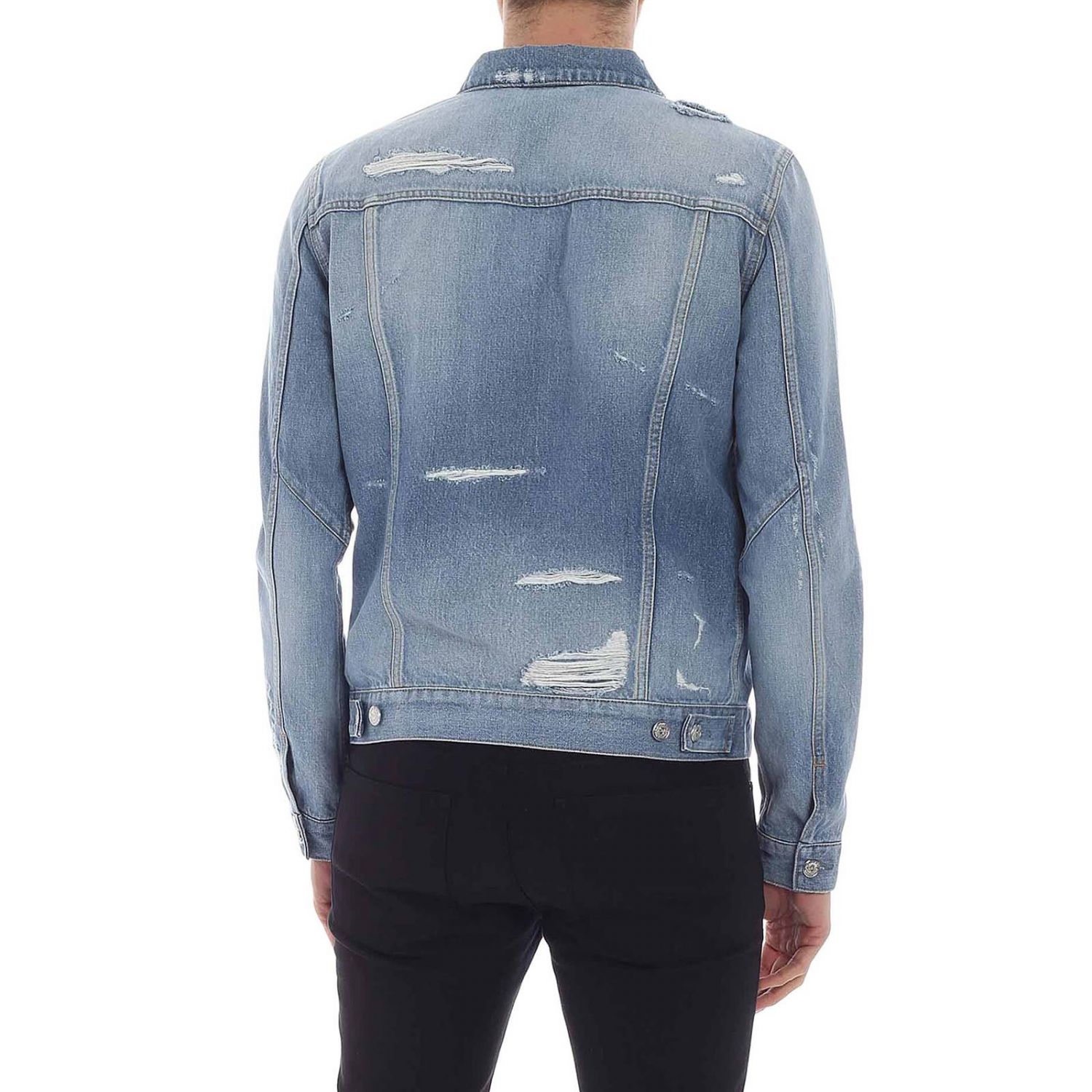 Balmain Outlet: Giubbotto di jeans slim con effetto used - Azzurro | Giacca  Balmain RH08221Z125 GIGLIO.COM
