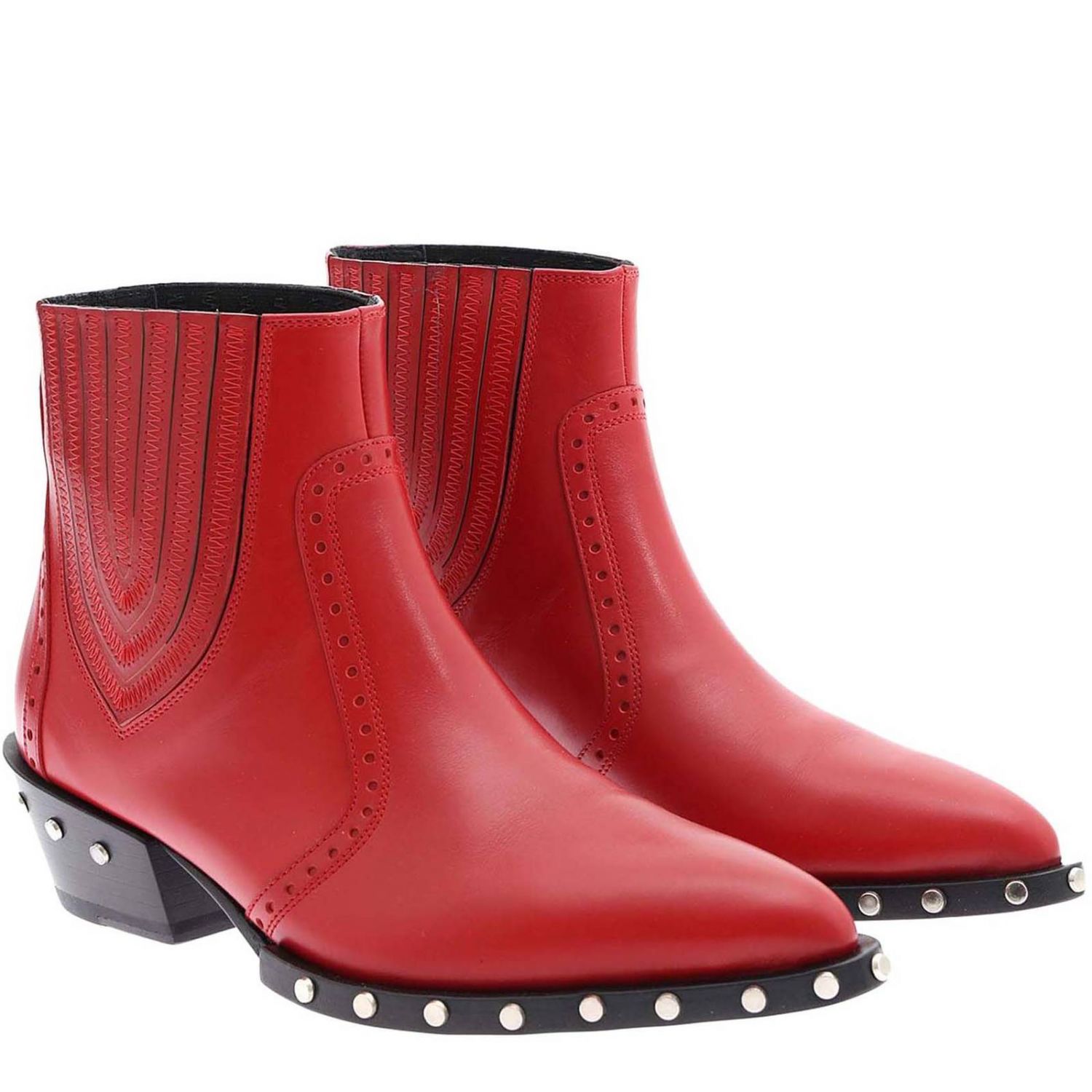 Ermanno Scervino Outlet: Stivaletto stile texano in pelle con ricami e  tacco trasversale - Rosso | Stivaletti Ermanno Scervino D348Z310 HNT  GIGLIO.COM