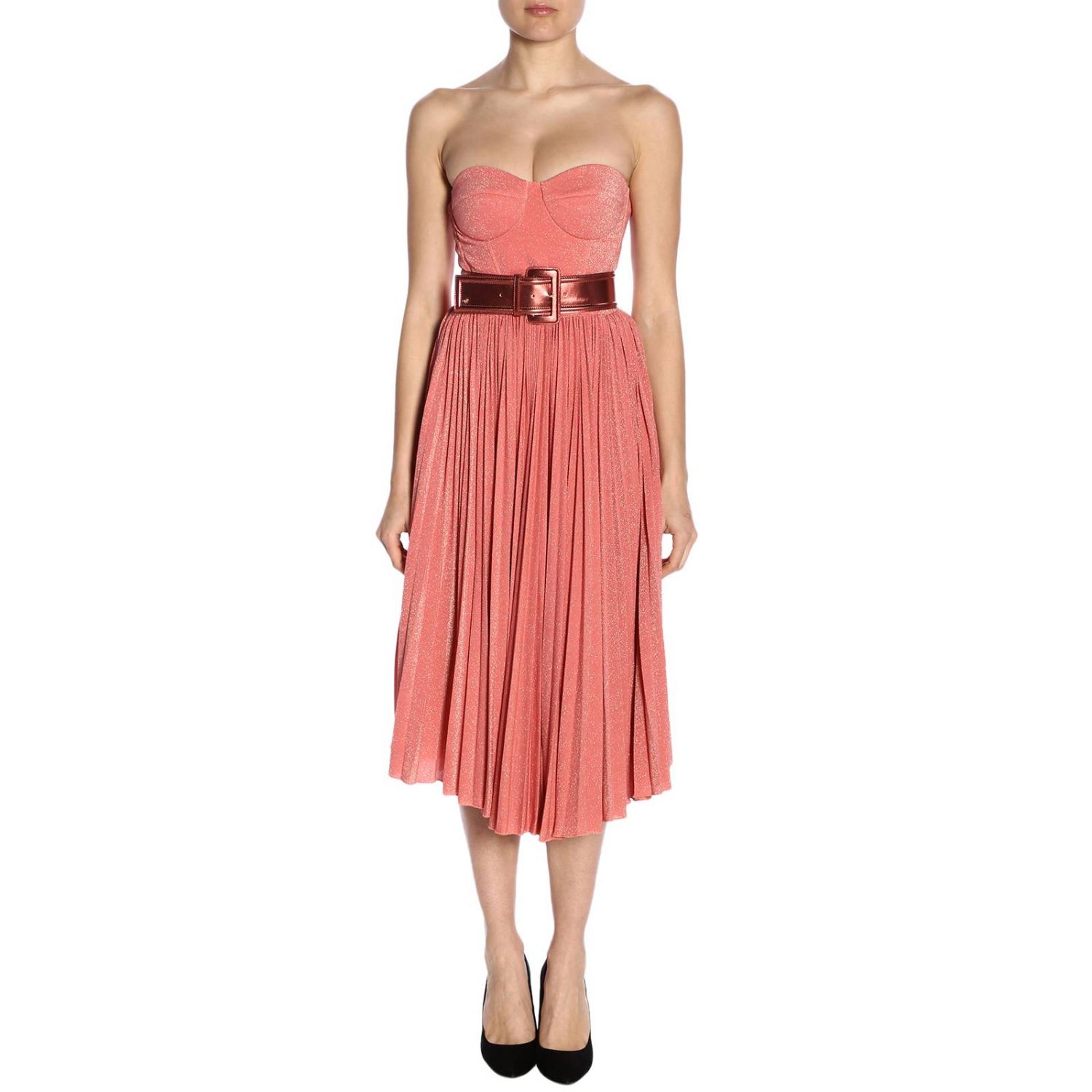 Elisabetta Franchi Outlet: Abito a cuore con maxi cinta laminata - Peonia | Abito  Elisabetta Franchi AB793 93E2 GIGLIO.COM