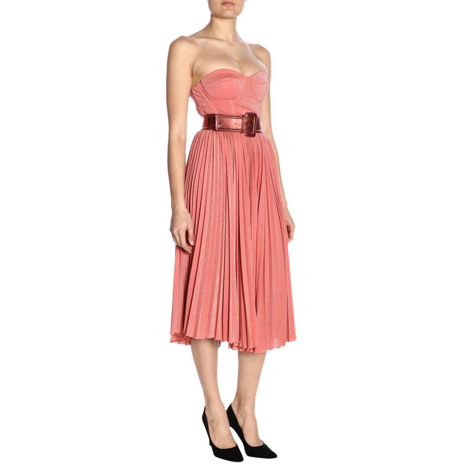 Elisabetta Franchi Outlet: Abito a cuore con maxi cinta laminata - Peonia | Abito  Elisabetta Franchi AB793 93E2 GIGLIO.COM