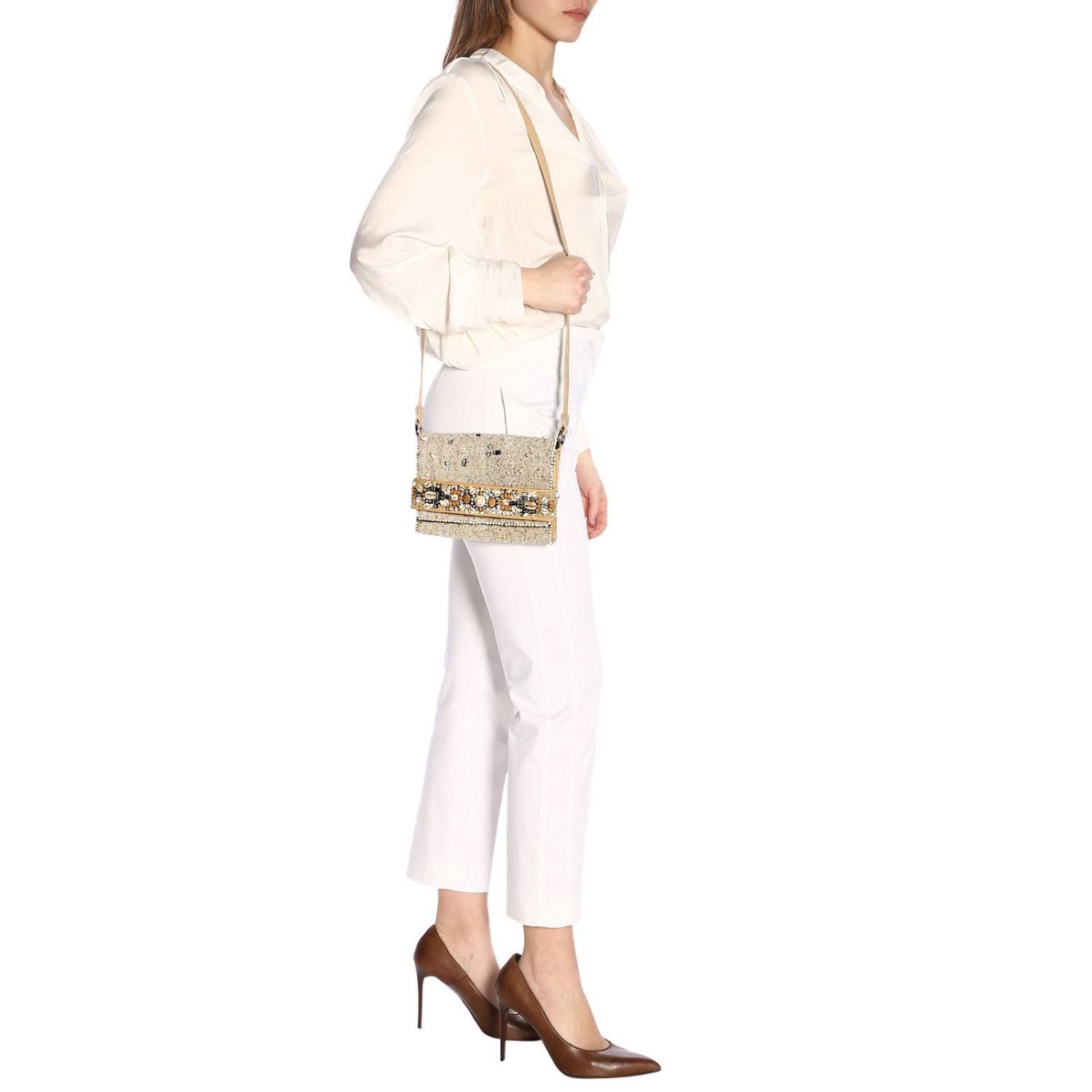 Maliparmi Outlet: Borsa mini a tracolla con micro perline e conchiglie -  Naturale | Borse A Tracolla Maliparmi BP0066 90273 GIGLIO.COM
