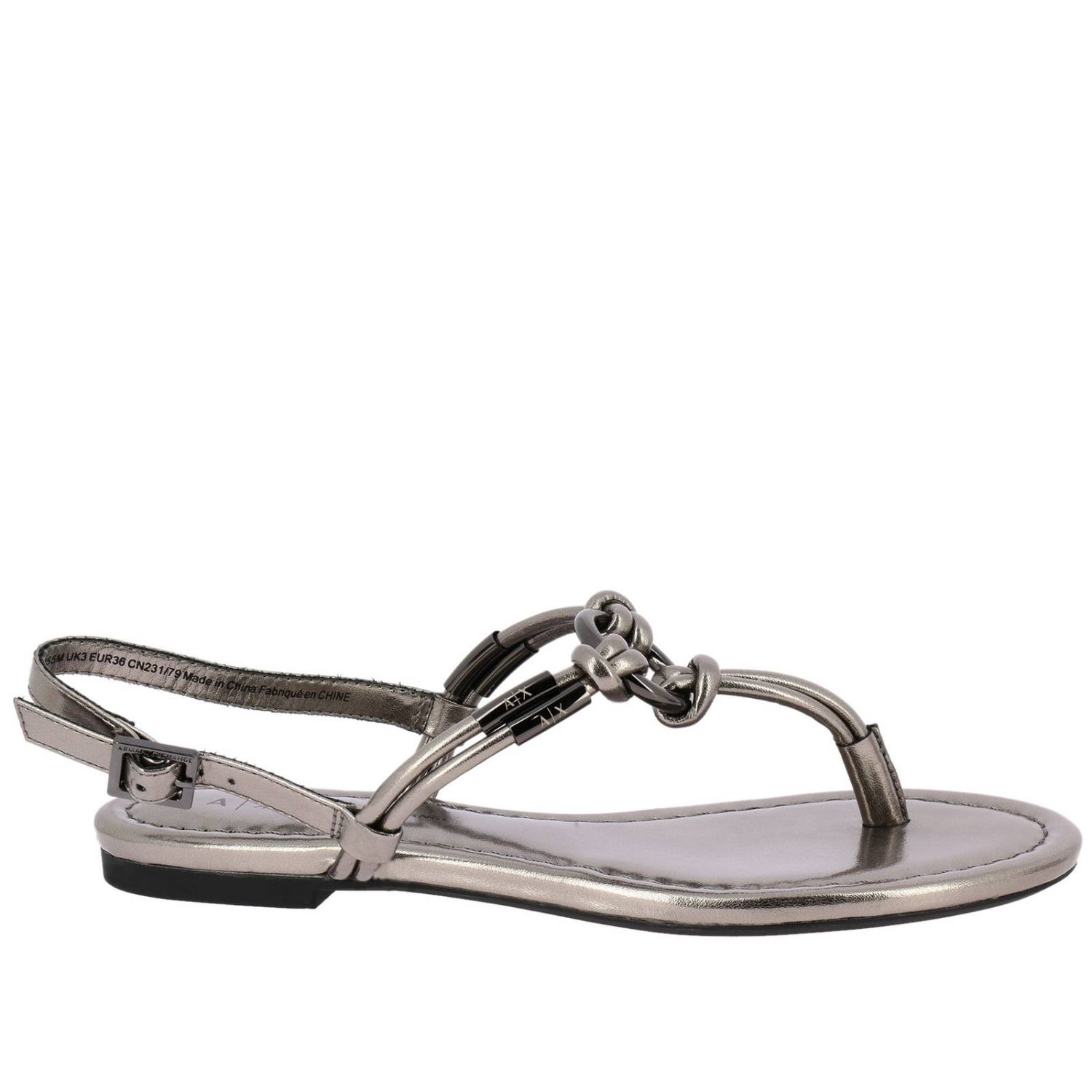 Armani Exchange Outlet: flat sandals for woman - Silver | Armani ...