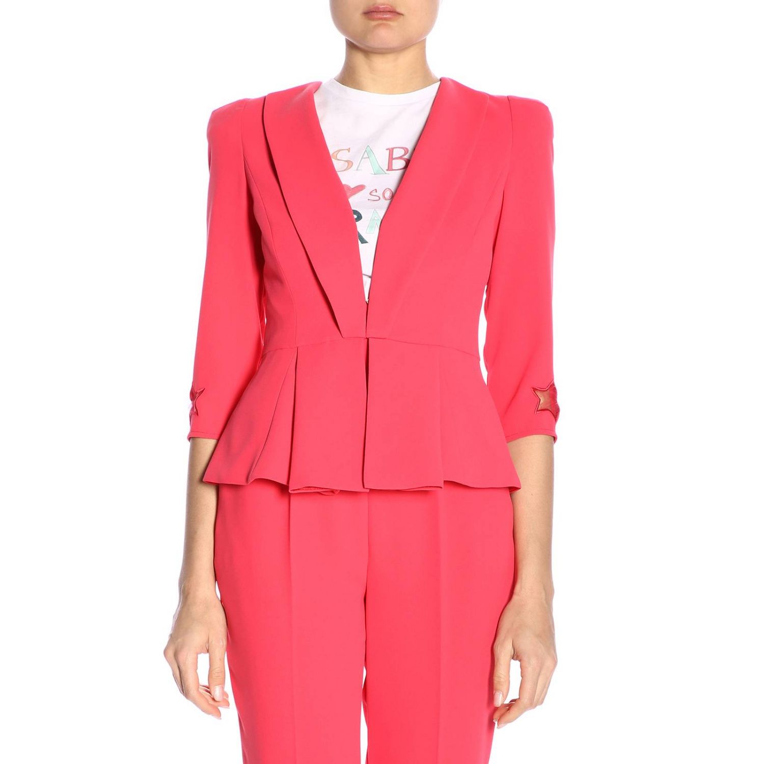 Elisabetta Franchi Outlet: Giacca con maniche a 3/4 e stelle traforate -  Fuxia | Giacca Elisabetta Franchi GI121 91E2 GIGLIO.COM
