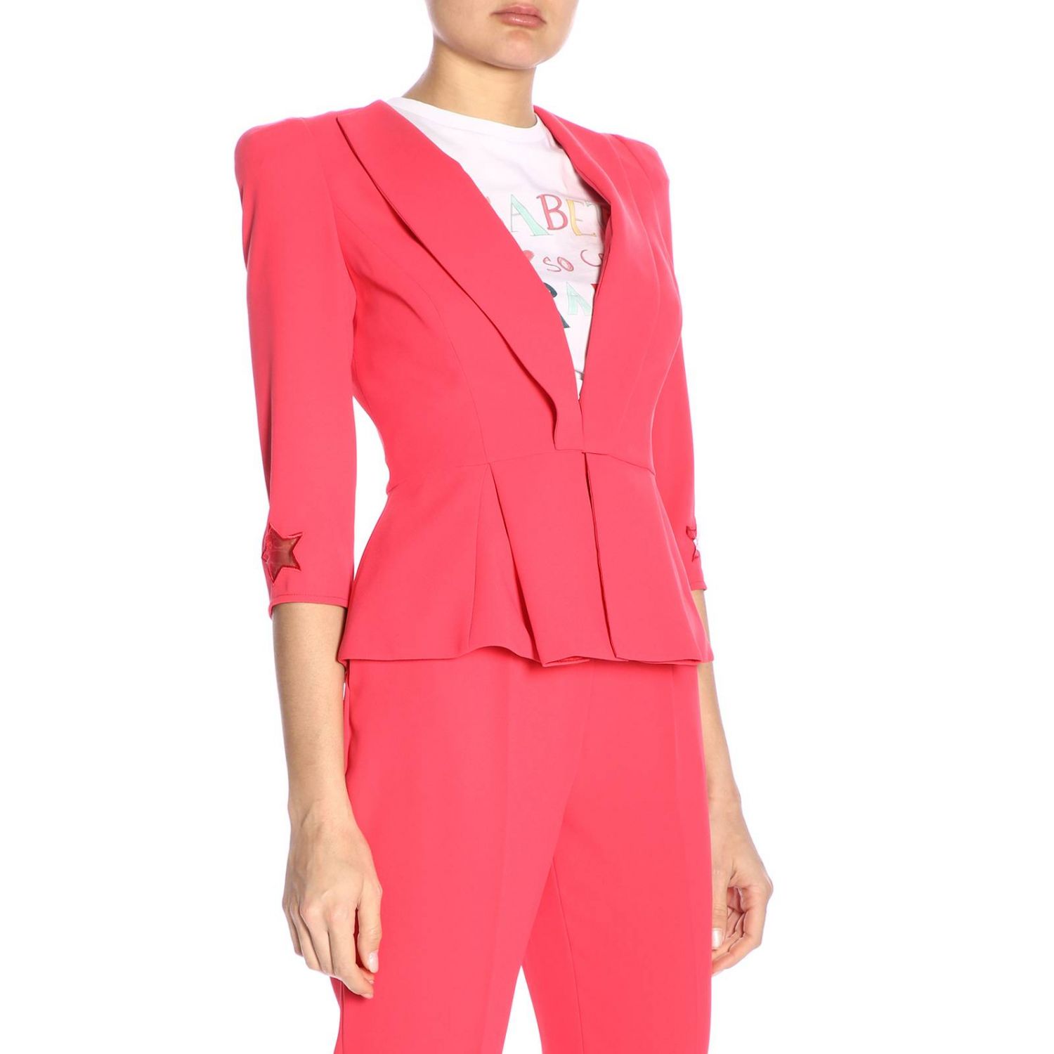 Elisabetta Franchi Outlet: Giacca con maniche a 3/4 e stelle traforate -  Fuxia | Giacca Elisabetta Franchi GI121 91E2 GIGLIO.COM